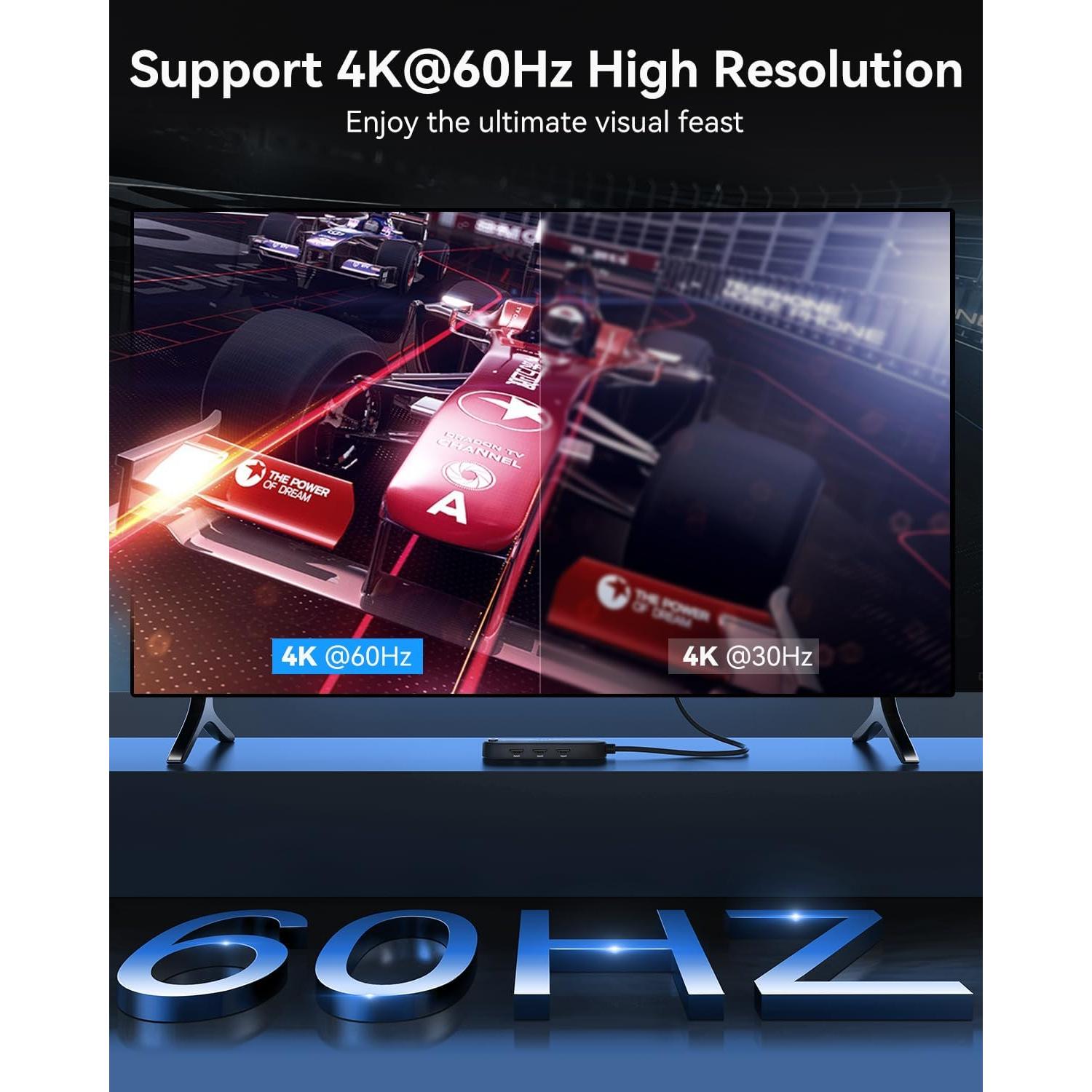Conmutador HDMI 4K@60Hz Vilcome 3 en 1 para TV y Gaming