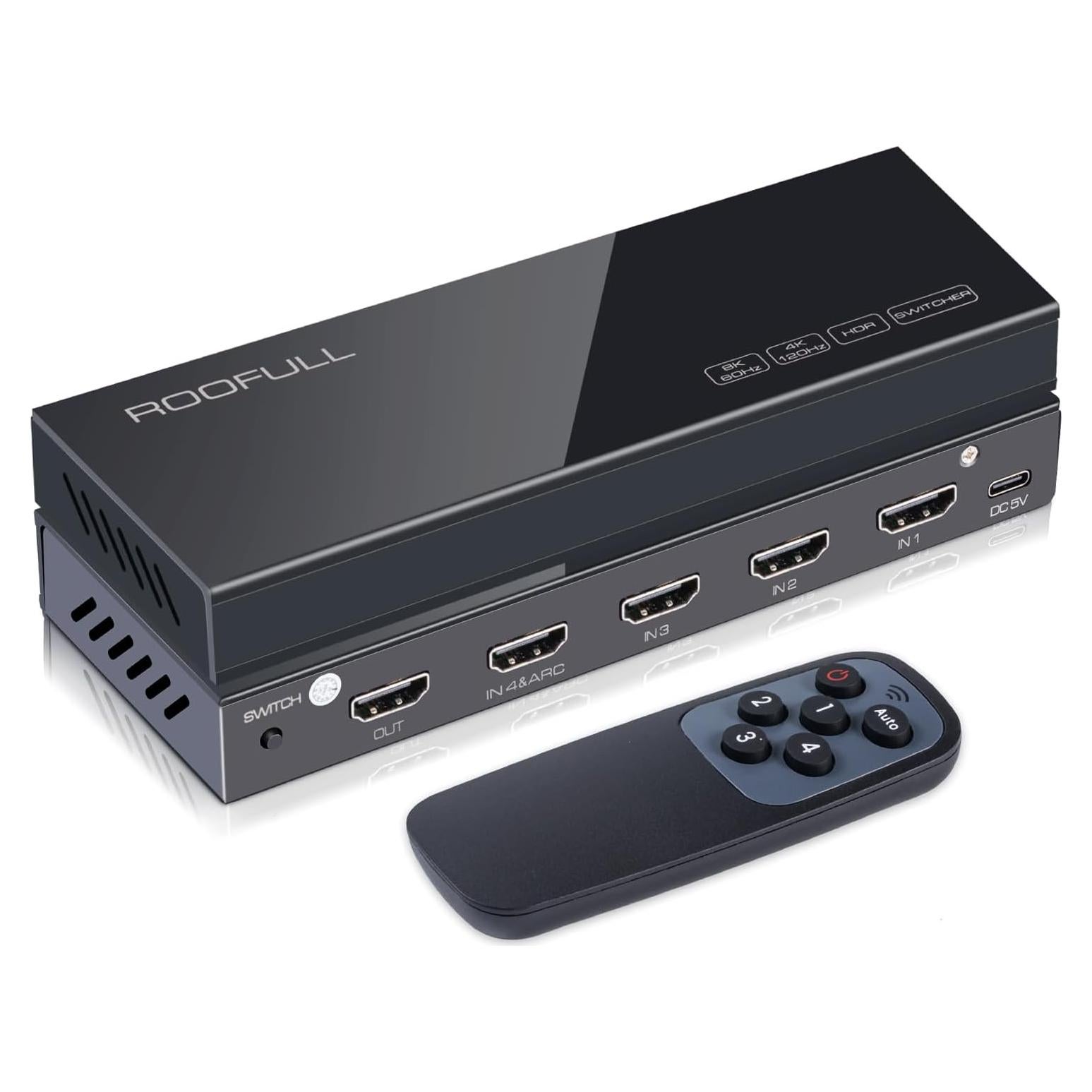 Interruptor HDMI 8K ROOFULL 4 Puertos 2.1 con Control Remoto