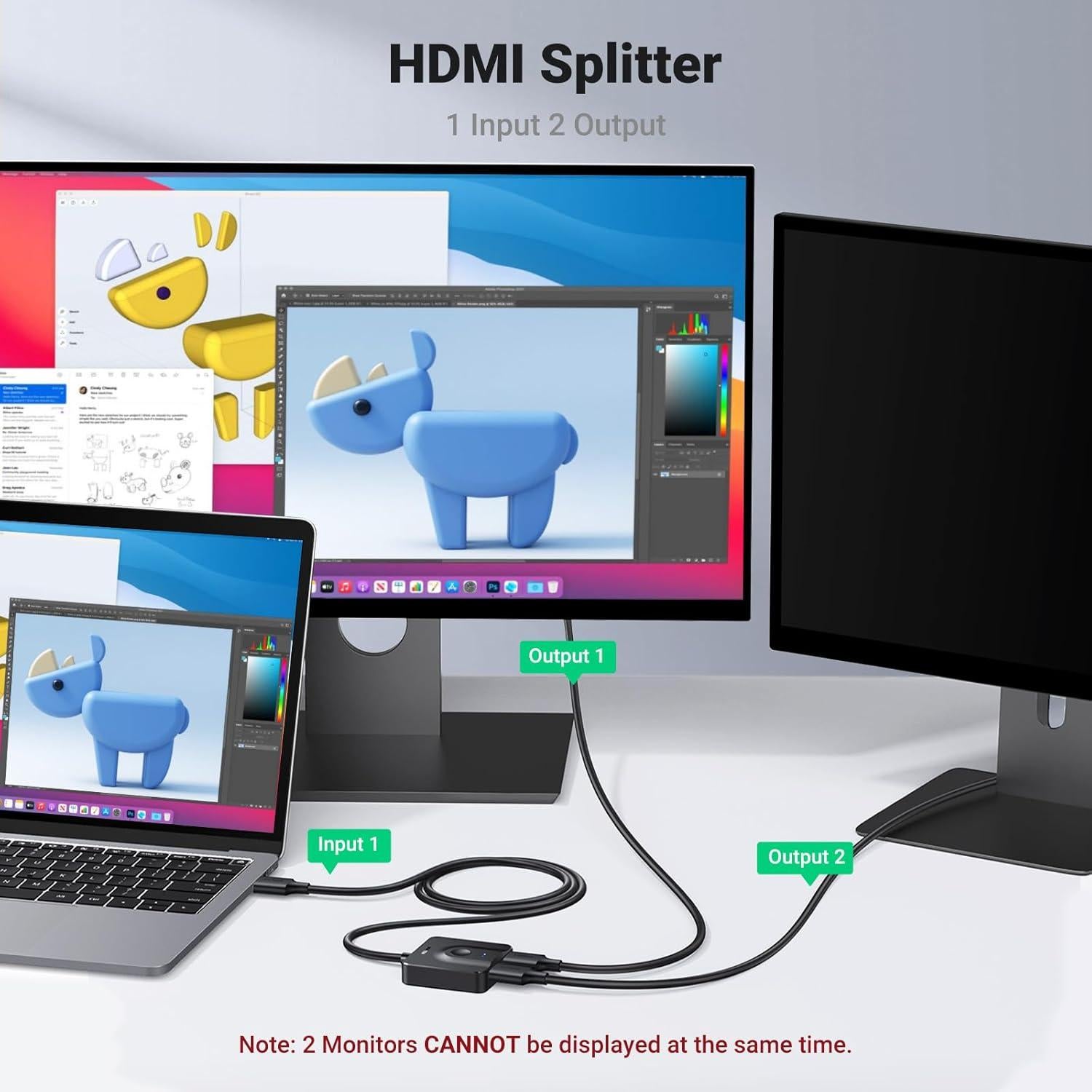 Interruptor HDMI UGREEN 4K@60Hz 2 en 1 con Cable 1m