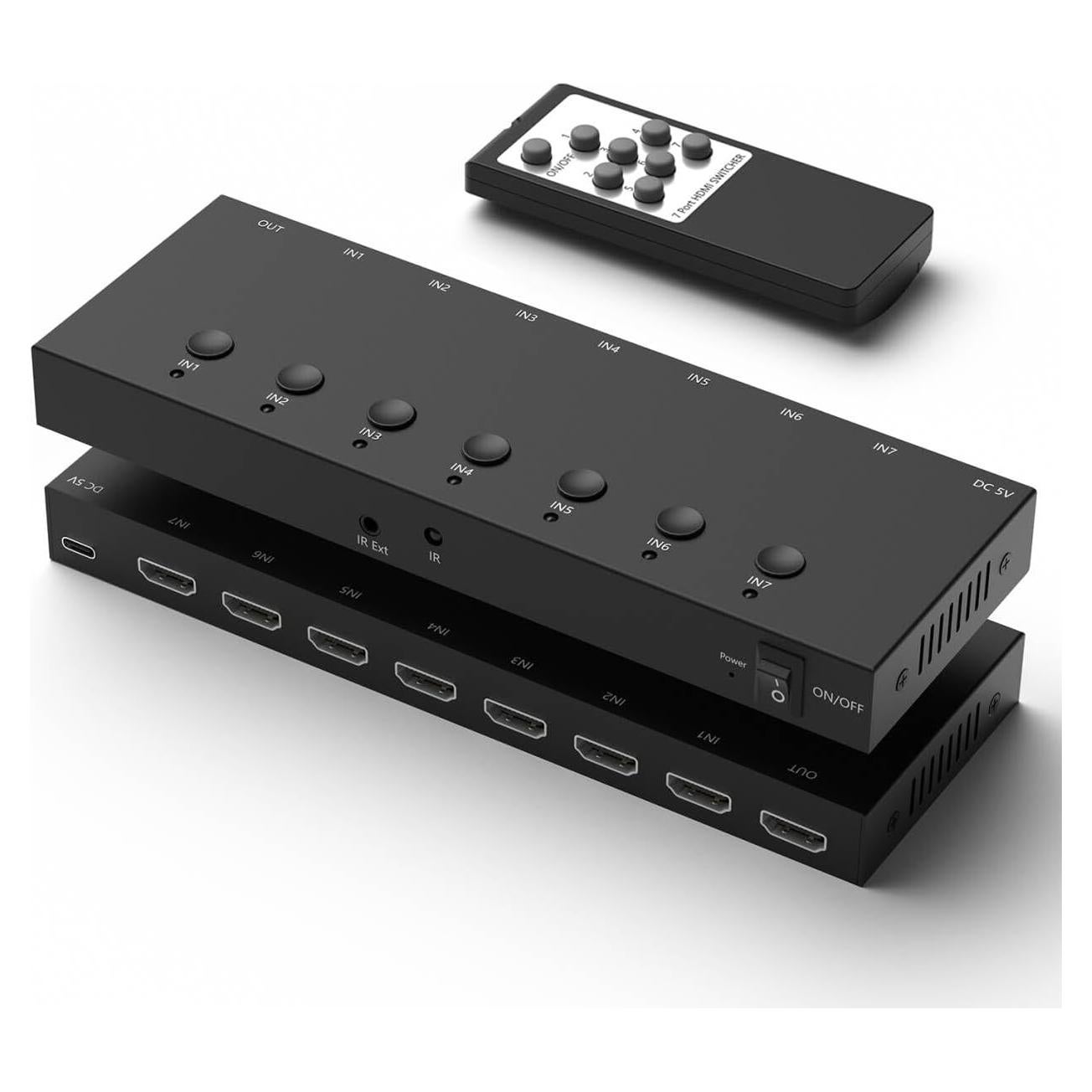 Selector HDMI 7 Puertos 4K 60Hz RuiPuo con Control Remoto