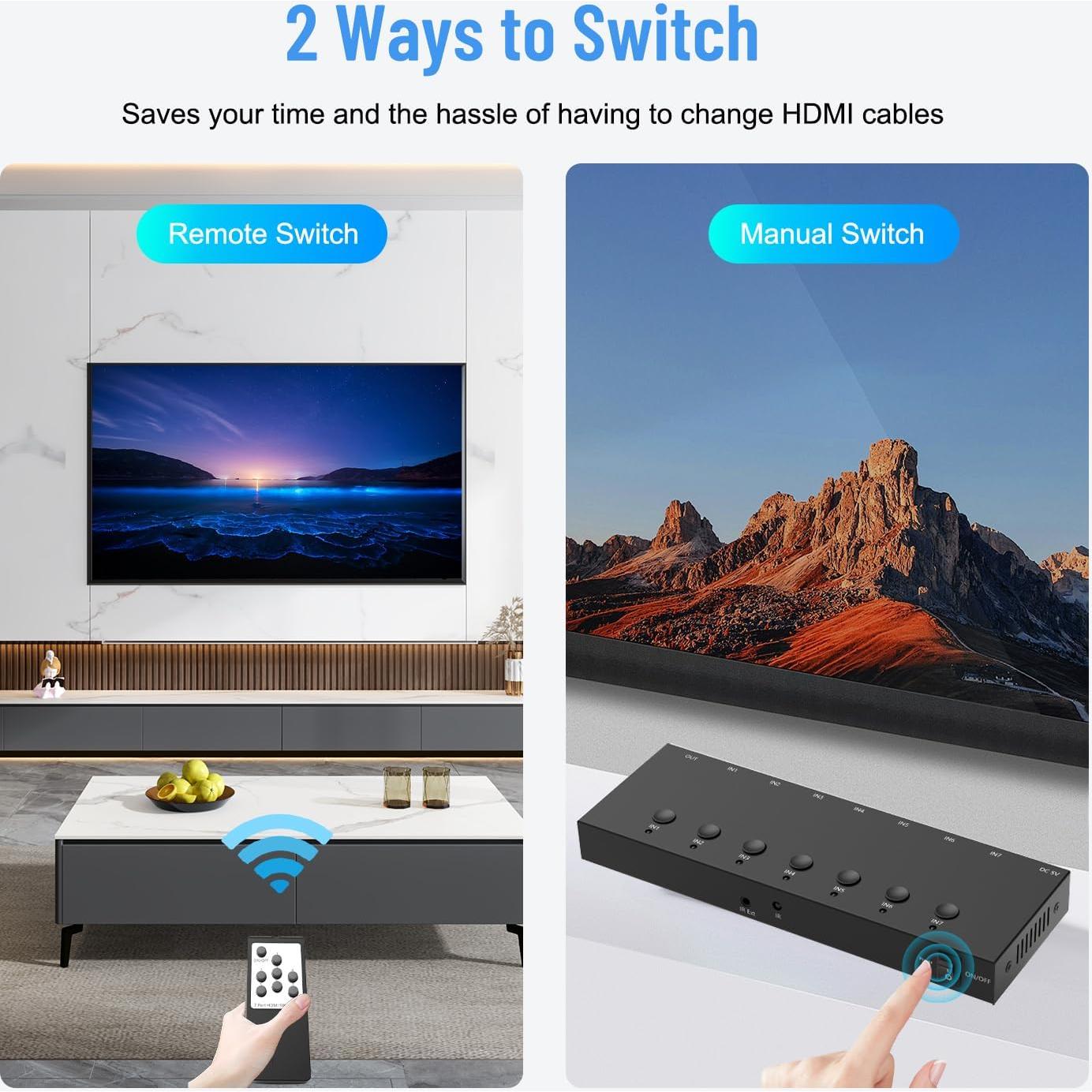 Selector HDMI 7 Puertos 4K 60Hz RuiPuo con Control Remoto