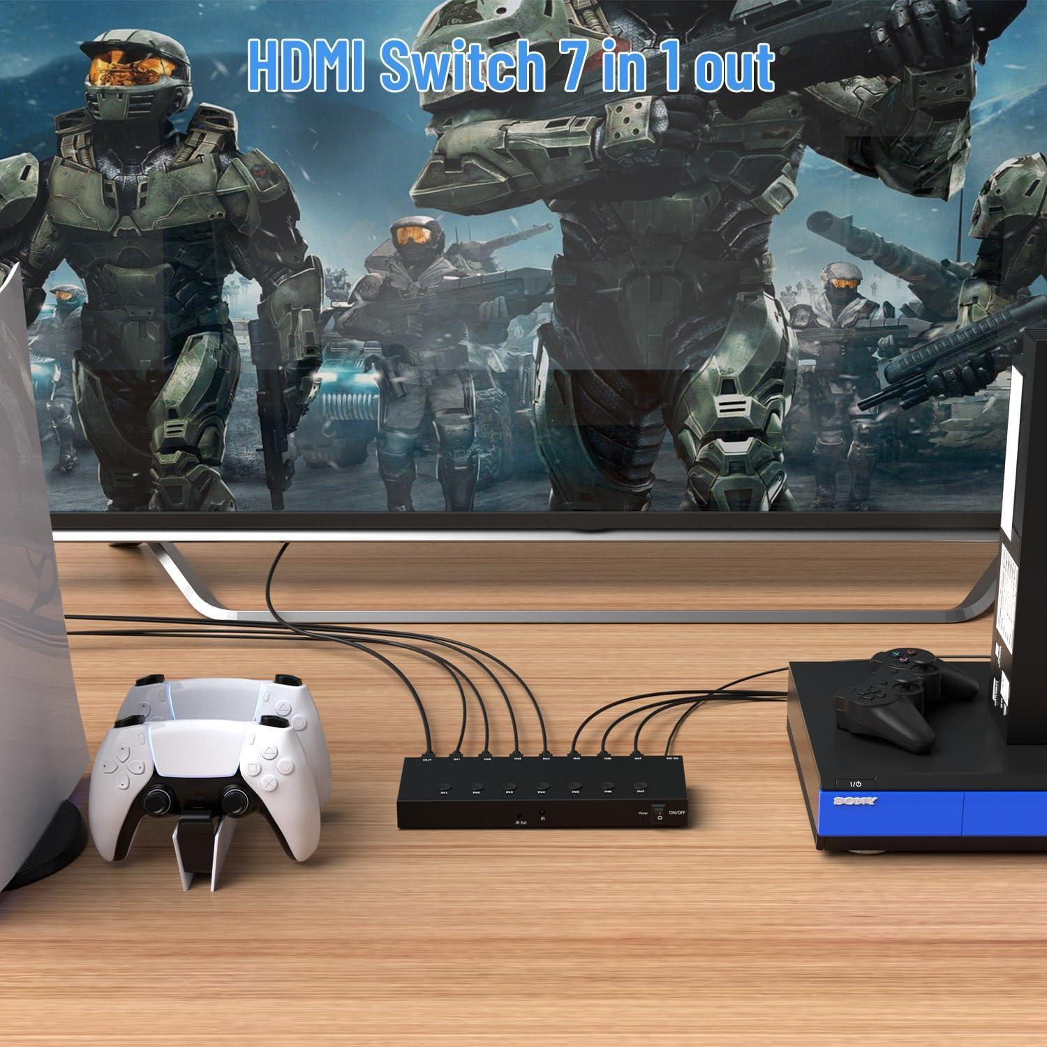 Selector HDMI 7 Puertos 4K 60Hz RuiPuo con Control Remoto