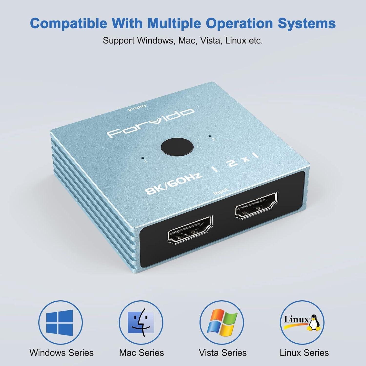 Conmutador HDMI 2x1 8K 60Hz Fengqing - Compatible PS5 Xbox