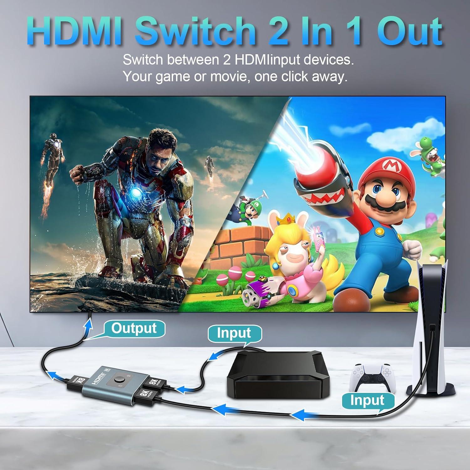 Conmutador HDMI 2-en-1 4K 120Hz Aluminio 8K 60Hz PS5 Xbox