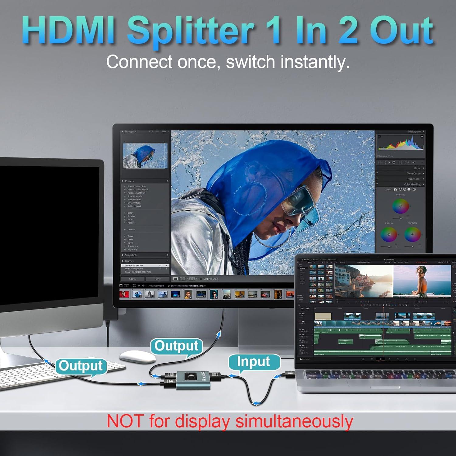 Conmutador HDMI 2-en-1 4K 120Hz Aluminio 8K 60Hz PS5 Xbox