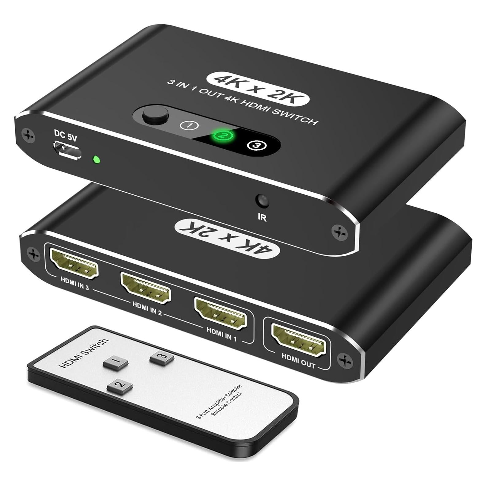 Conmutador HDMI 3 en 1 AUKOKIOULA 4K@30Hz Control Remoto