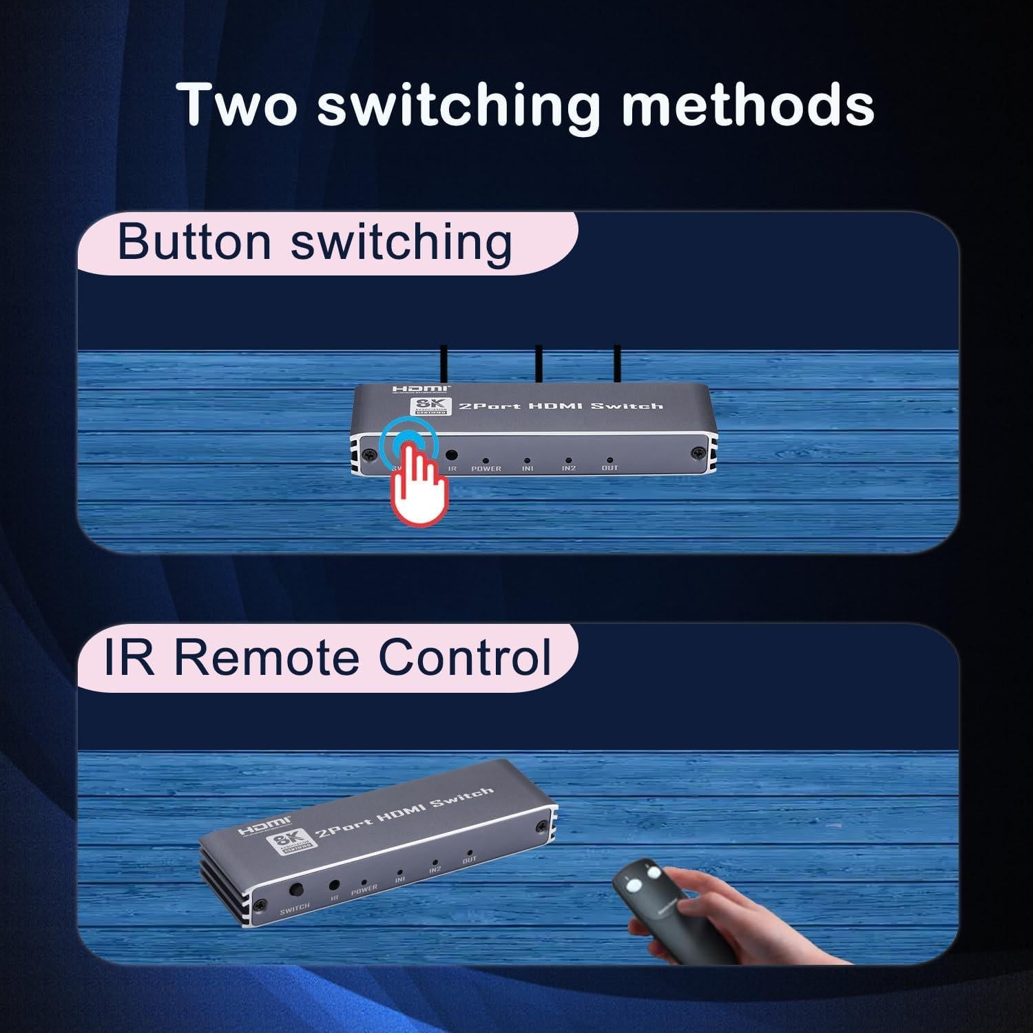 Interruptor HDMI 2.1 8K GGrozza 2 en 1 Manual con Control Remoto
