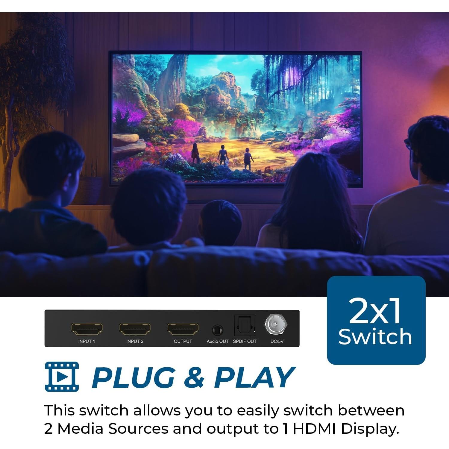 Interruptor HDMI 2.1 OREI BK-21AC 8K 60Hz 4K 120Hz HDR10+