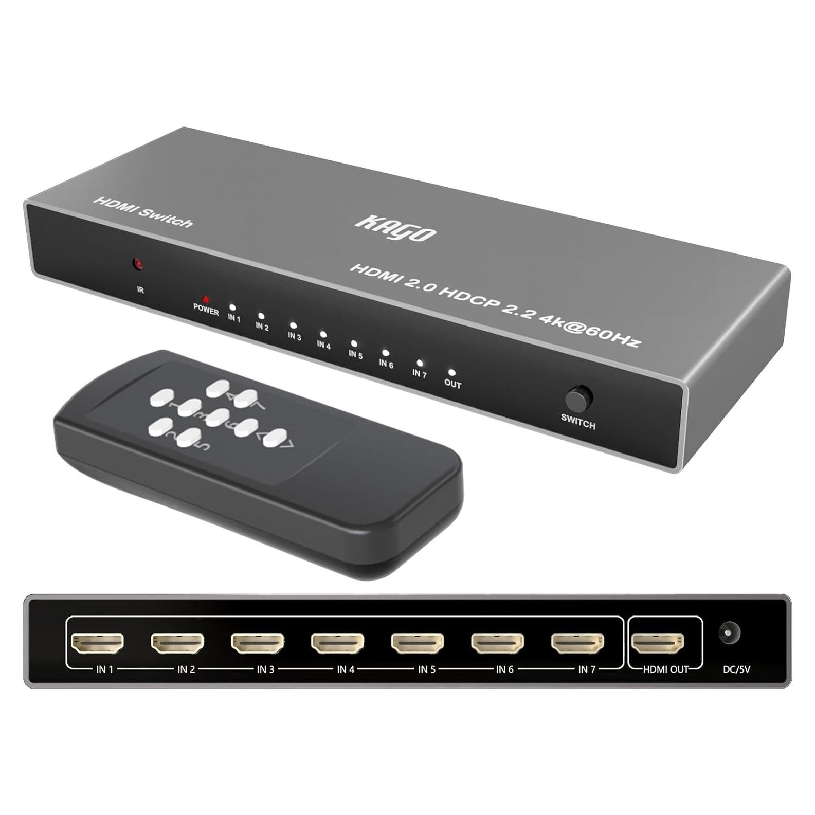 KAGO Switch HDMI 7 en 1 4K 60Hz con Control Remoto