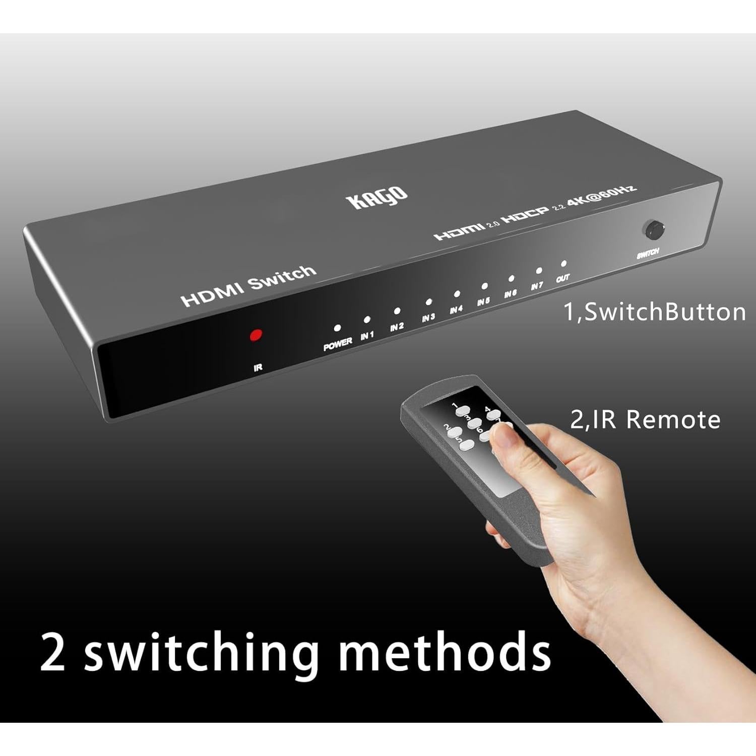 KAGO Switch HDMI 7 en 1 4K 60Hz con Control Remoto