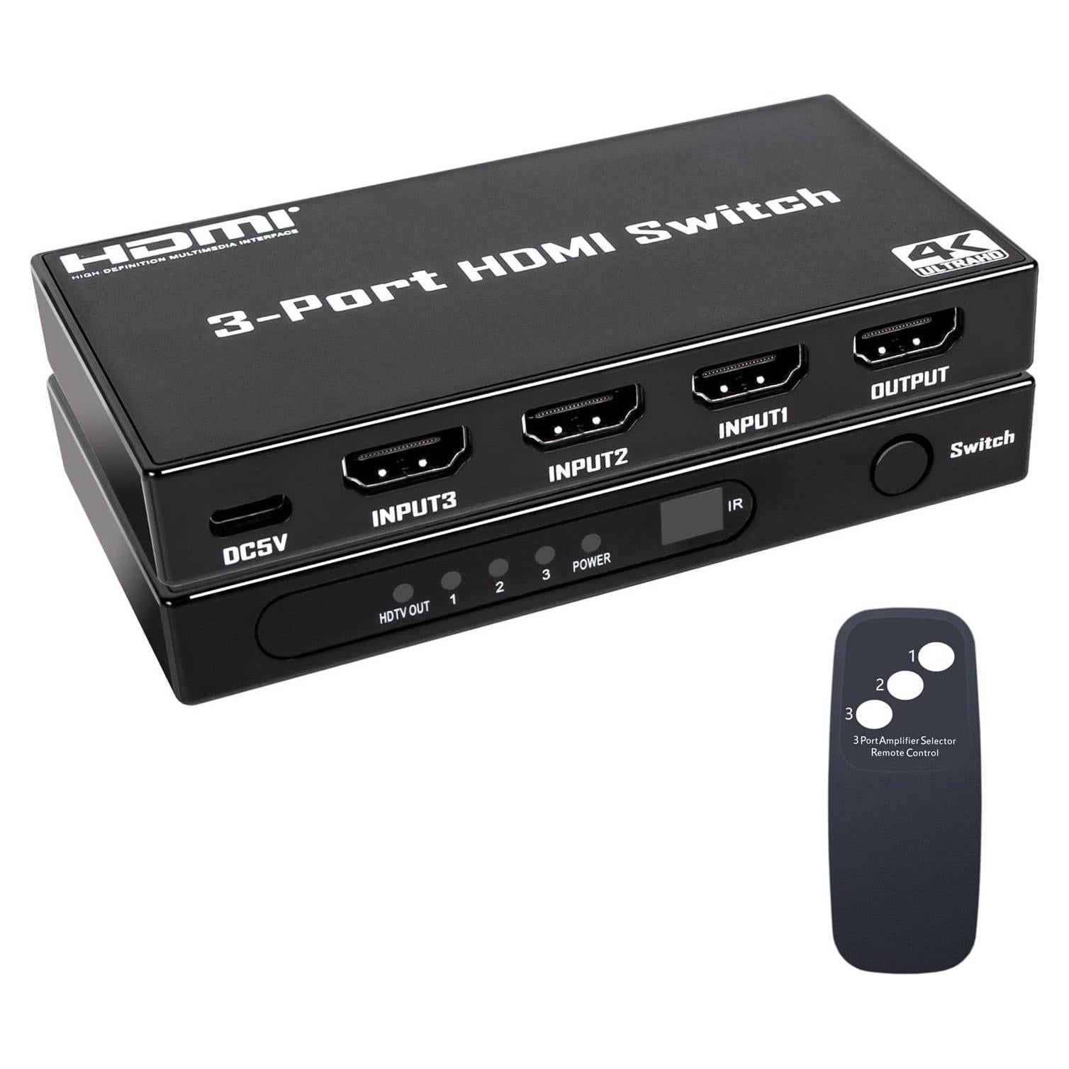 Switch HDMI 3 en 1 Ultra HD 4K 30Hz con Control Remoto
