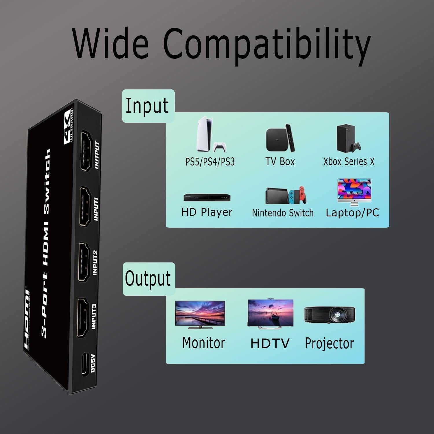 Switch HDMI 3 en 1 Ultra HD 4K 30Hz con Control Remoto