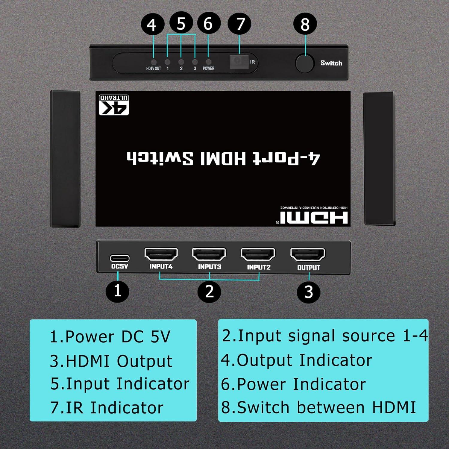 Switch HDMI 3 en 1 Ultra HD 4K 30Hz con Control Remoto