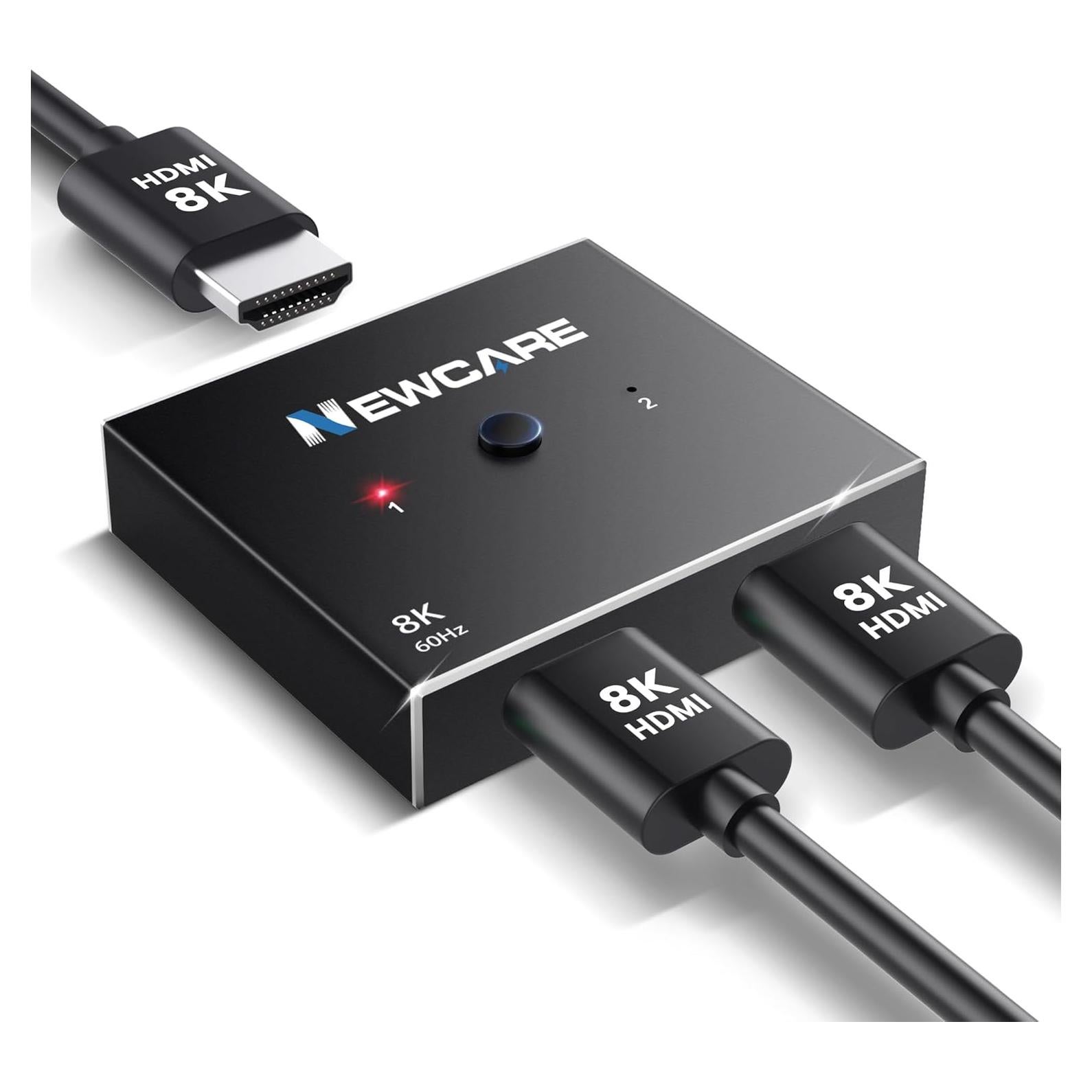 Conmutador HDMI 8K 2 en 1 NEWCARE, 4K@120Hz, 48 Gbps