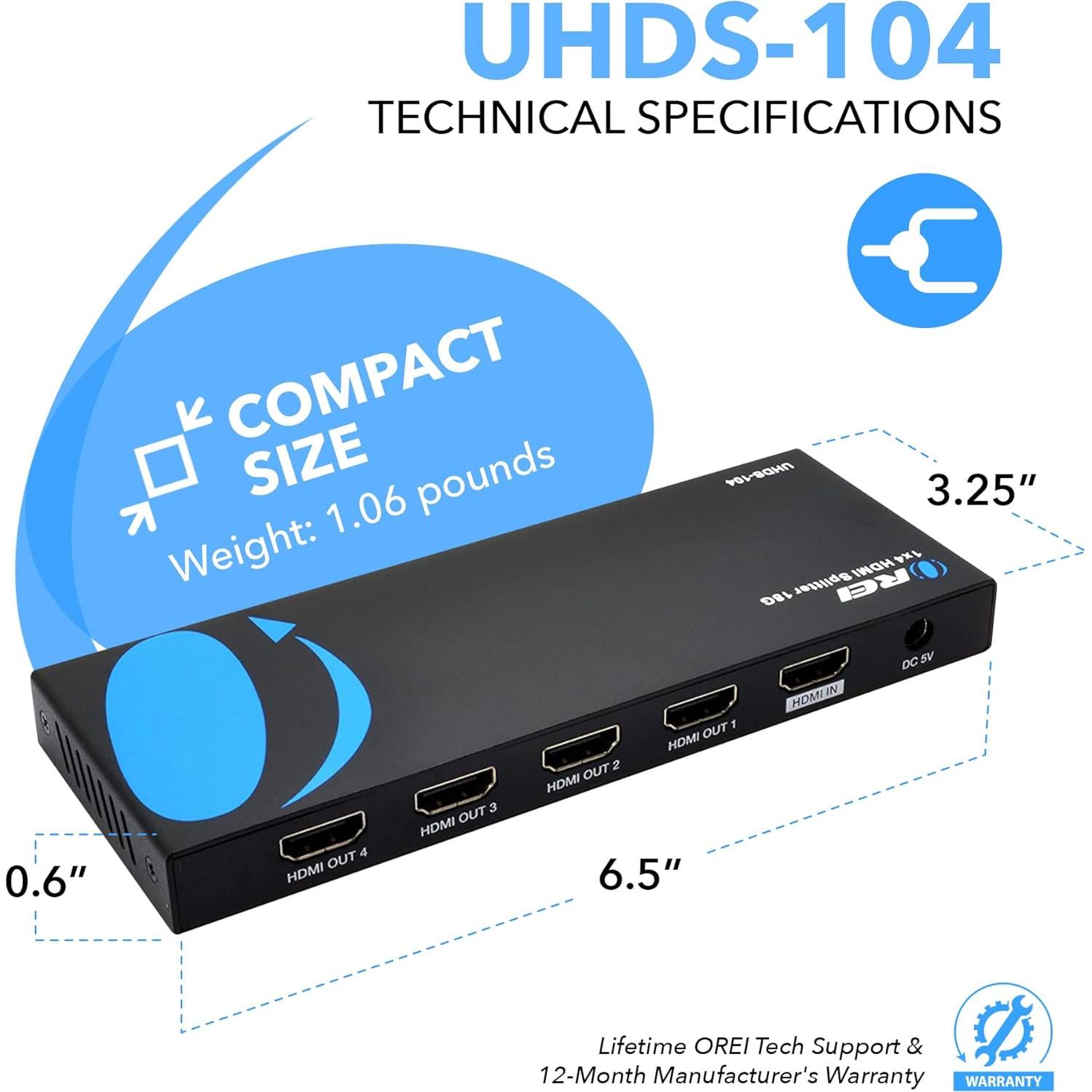 Divisor HDMI 1x4 OREI UHDS-104 4K 60Hz 18Gbps EDID