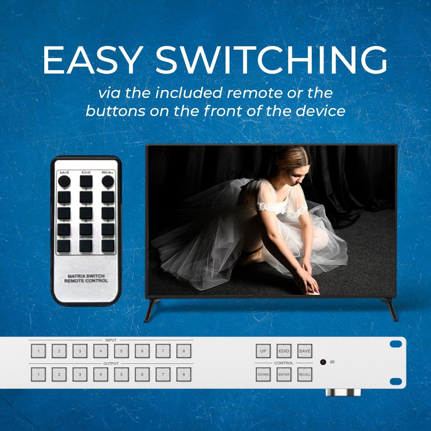 Matriz HDMI 8x8 OREI HDS-808 4K 30Hz con Control Remoto