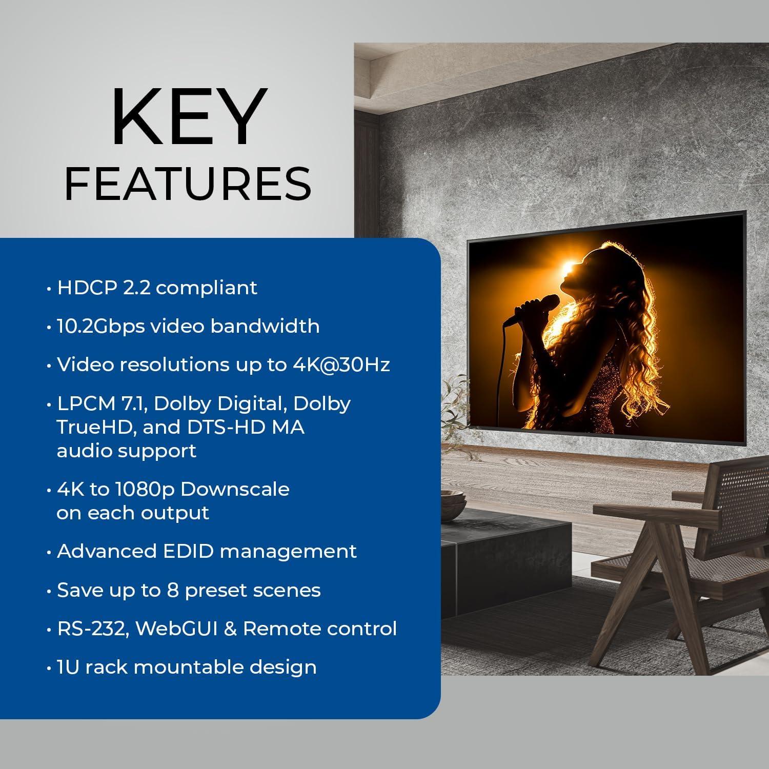 Matriz HDMI 8x8 OREI HDS-808 4K 30Hz con Control Remoto