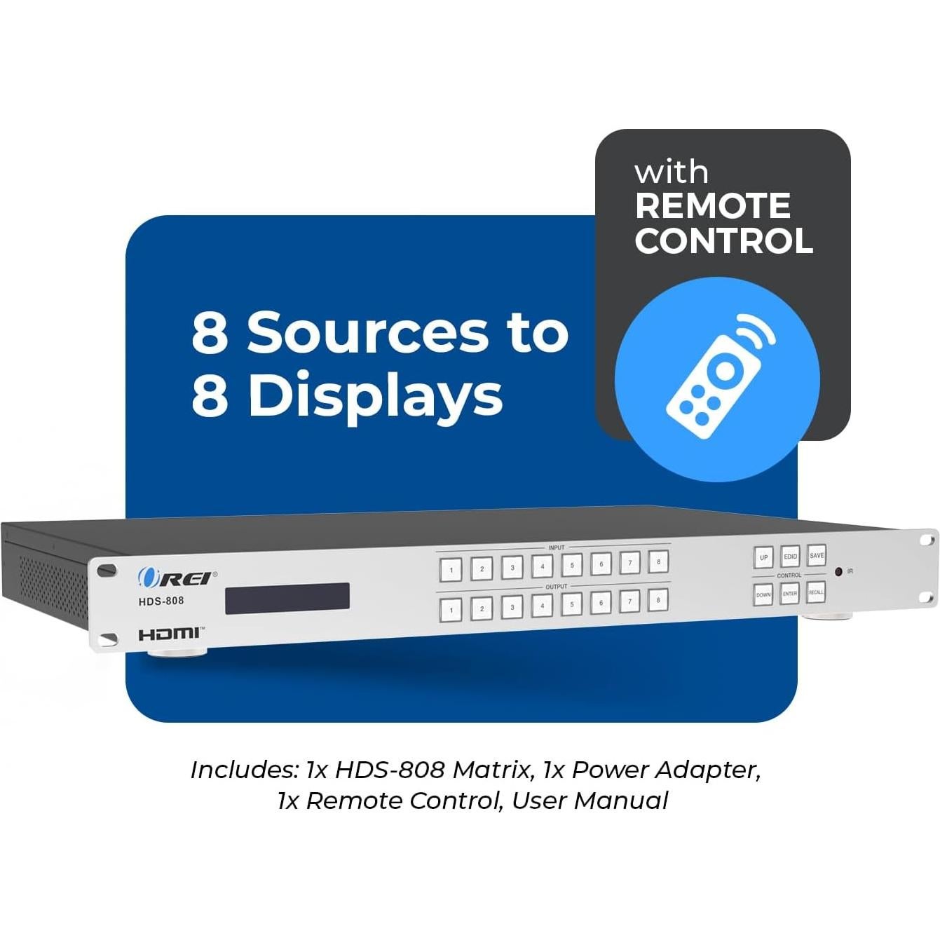 Matriz HDMI 8x8 OREI HDS-808 4K 30Hz con Control Remoto