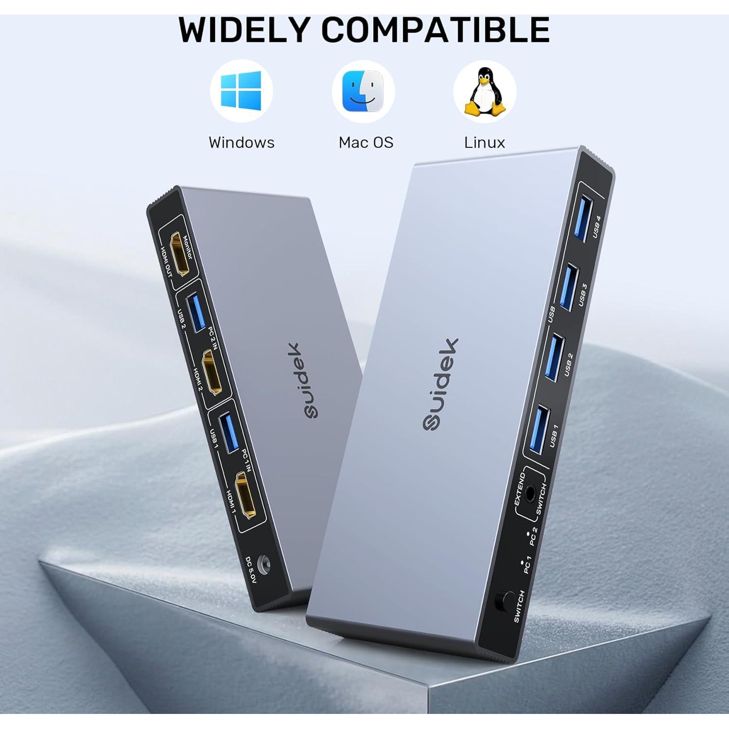 Interruptor KVM HDMI 4K 2 Computadoras SUIDEK USB 3.0