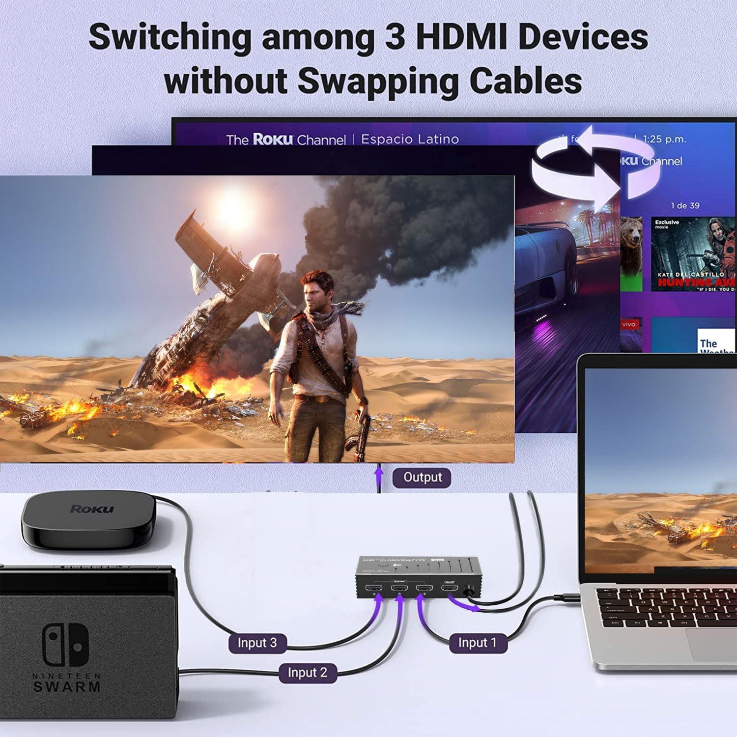 Conmutador HDMI 8K Forvido 3 Puertos 2.1 con Control Remoto