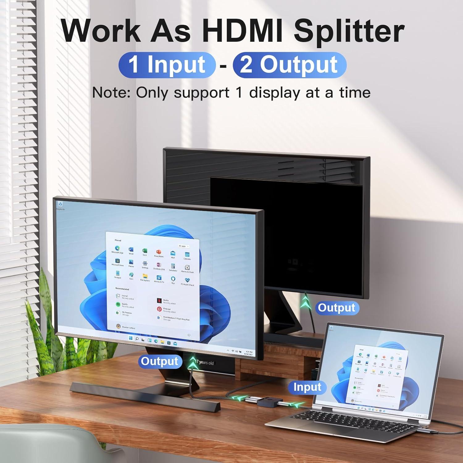 Conmutador HDMI 2 en 1 VENTION 4K 60Hz Gris con LED