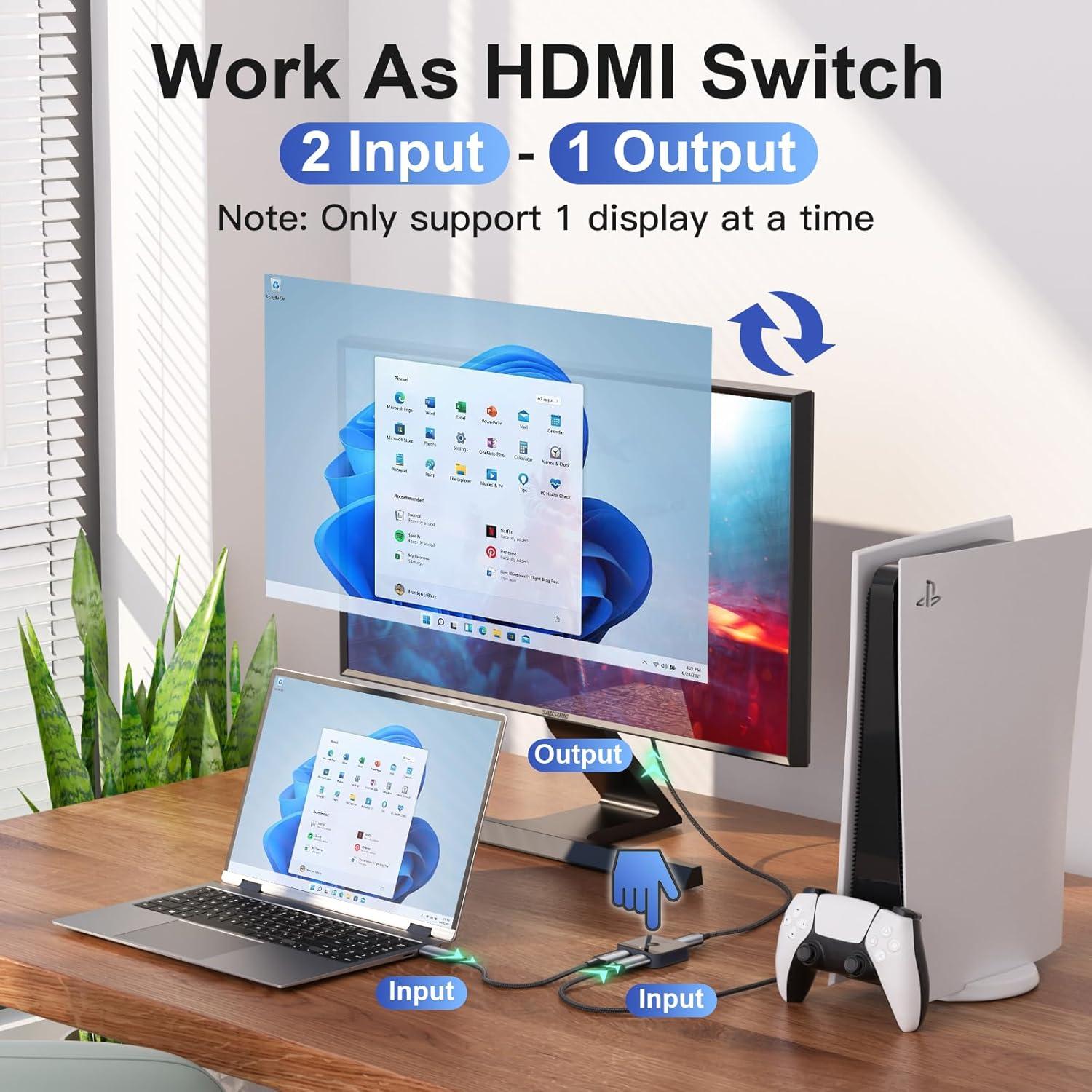 Conmutador HDMI 2 en 1 VENTION 4K 60Hz Gris con LED