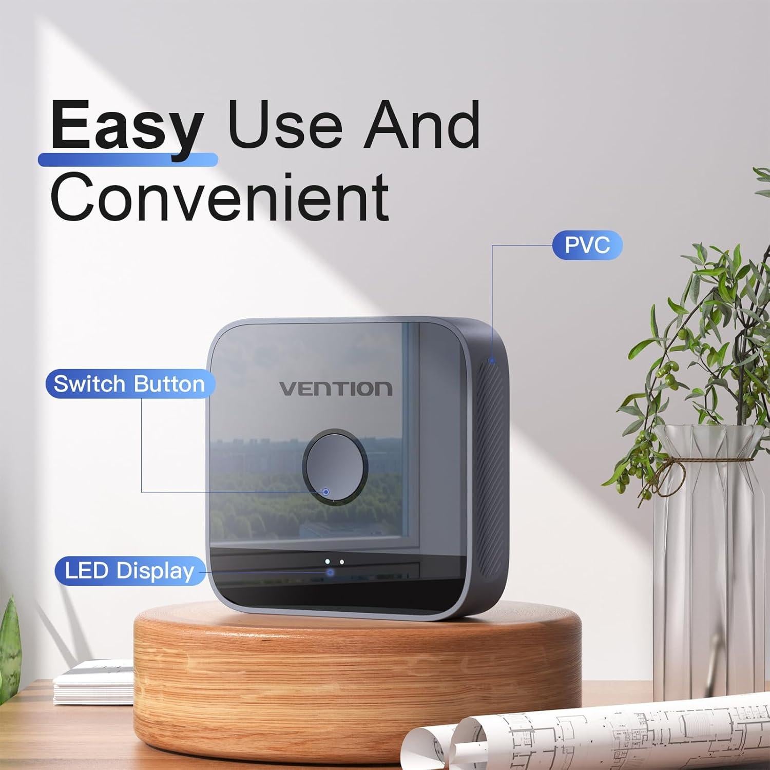 Conmutador HDMI 2 en 1 VENTION 4K 60Hz Gris con LED