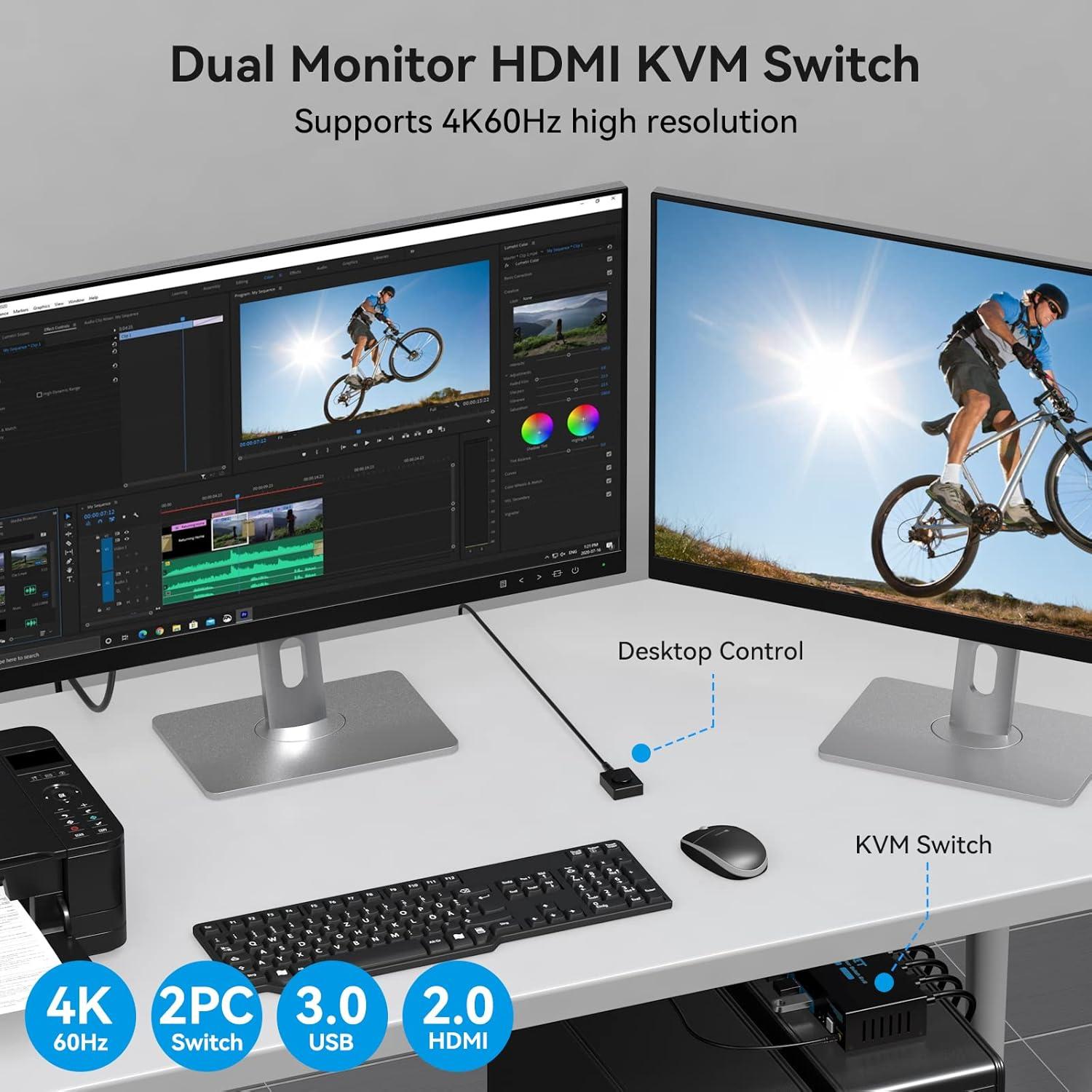Interruptor KVM HDMI 2 Monitores 2 PC 4K 60Hz USB 3.0 CMSTEDCD