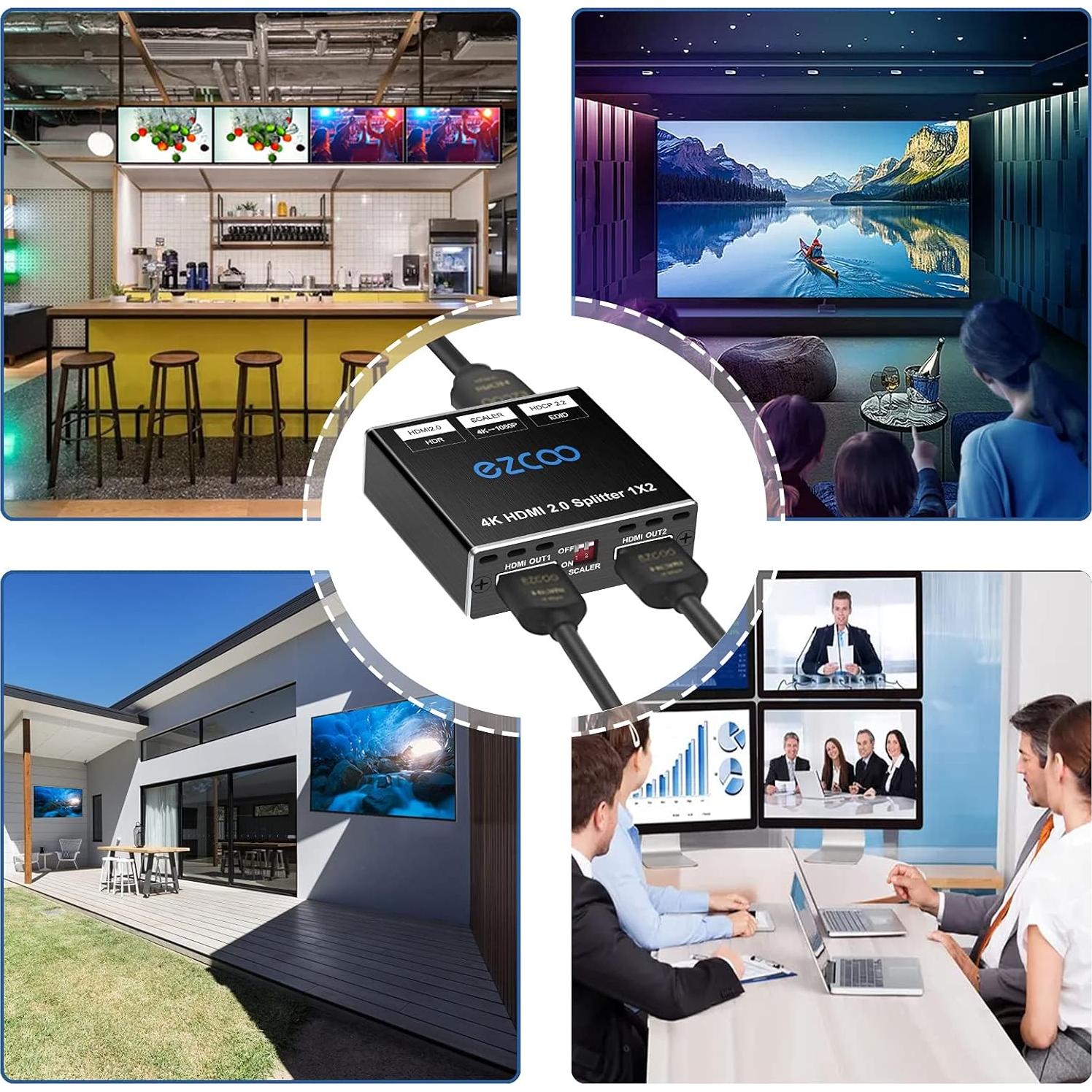 Divisor HDMI 4K 1x2 EZCOOTECH con HDR y Dolby Atmos