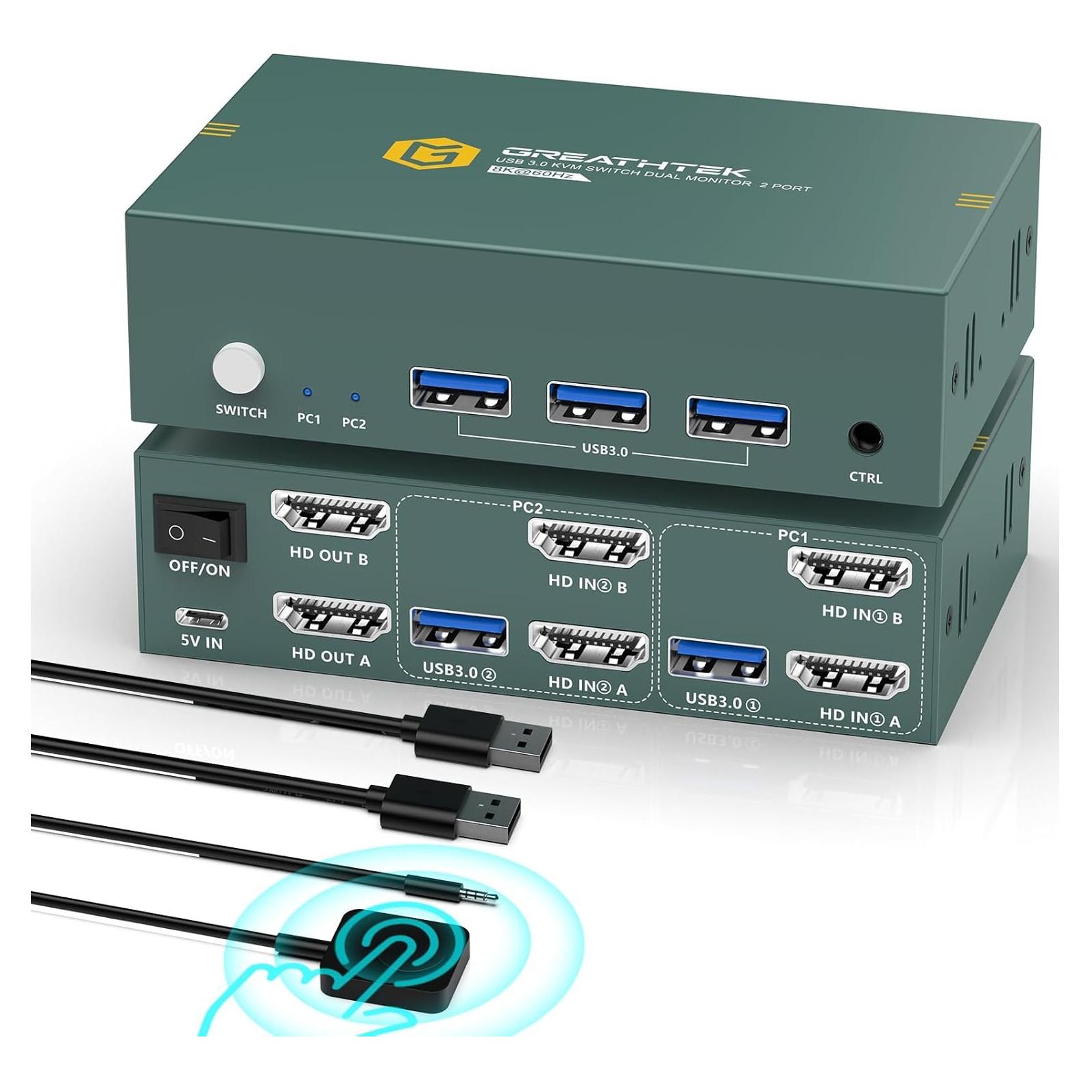 Conmutador KVM 2 Monitores EVATEK HDMI 8K@60Hz USB 3.0