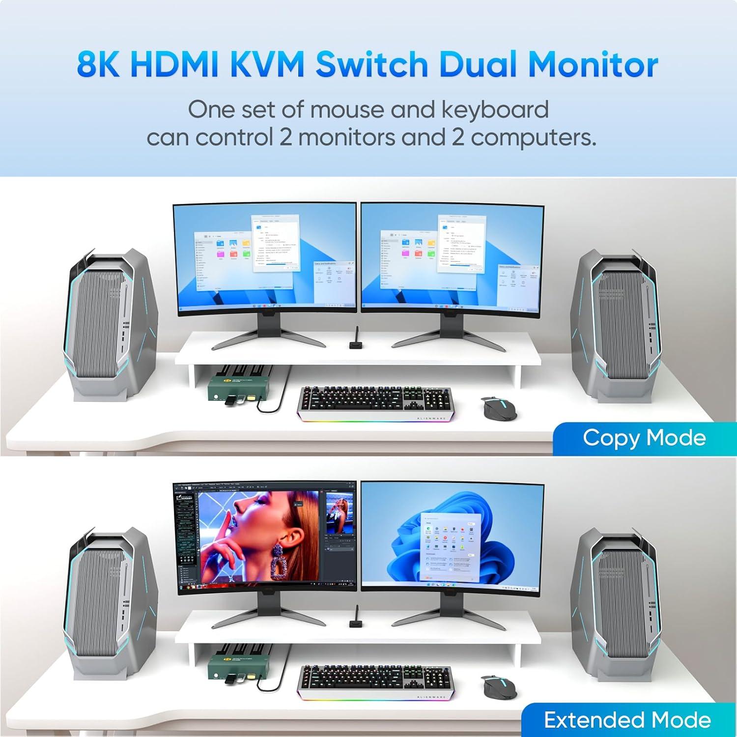 Conmutador KVM 2 Monitores EVATEK HDMI 8K@60Hz USB 3.0
