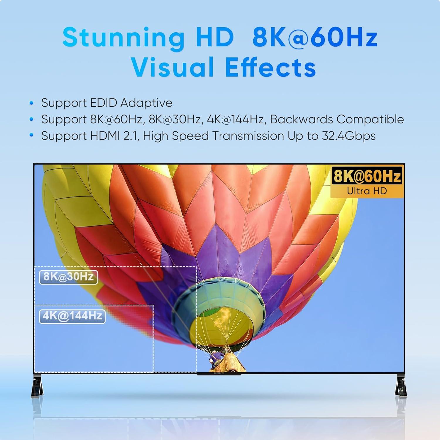 Conmutador KVM 2 Monitores EVATEK HDMI 8K@60Hz USB 3.0