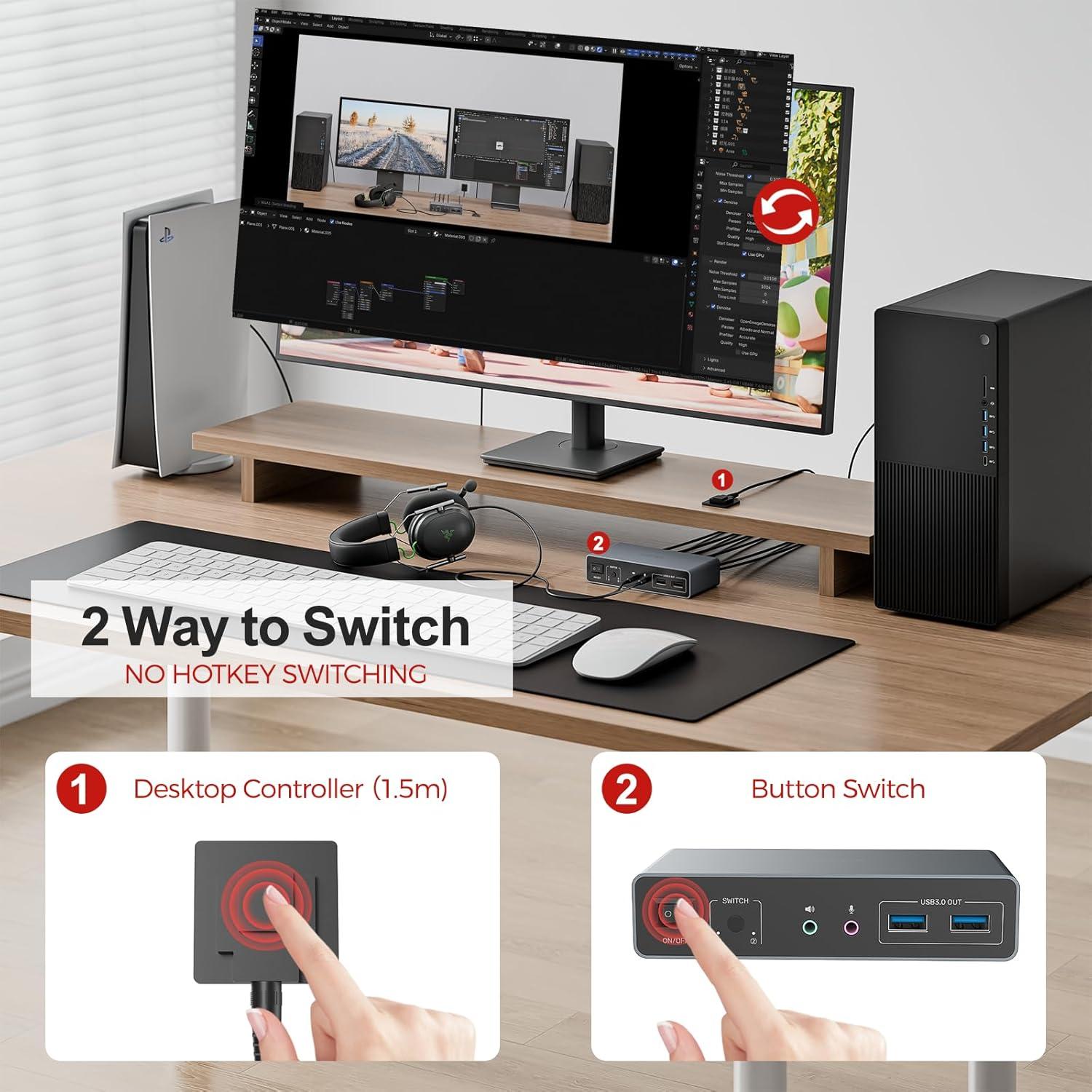 Interruptor KVM Unitek 2 Monitores 4K HDMI/DisplayPort USB 3.0