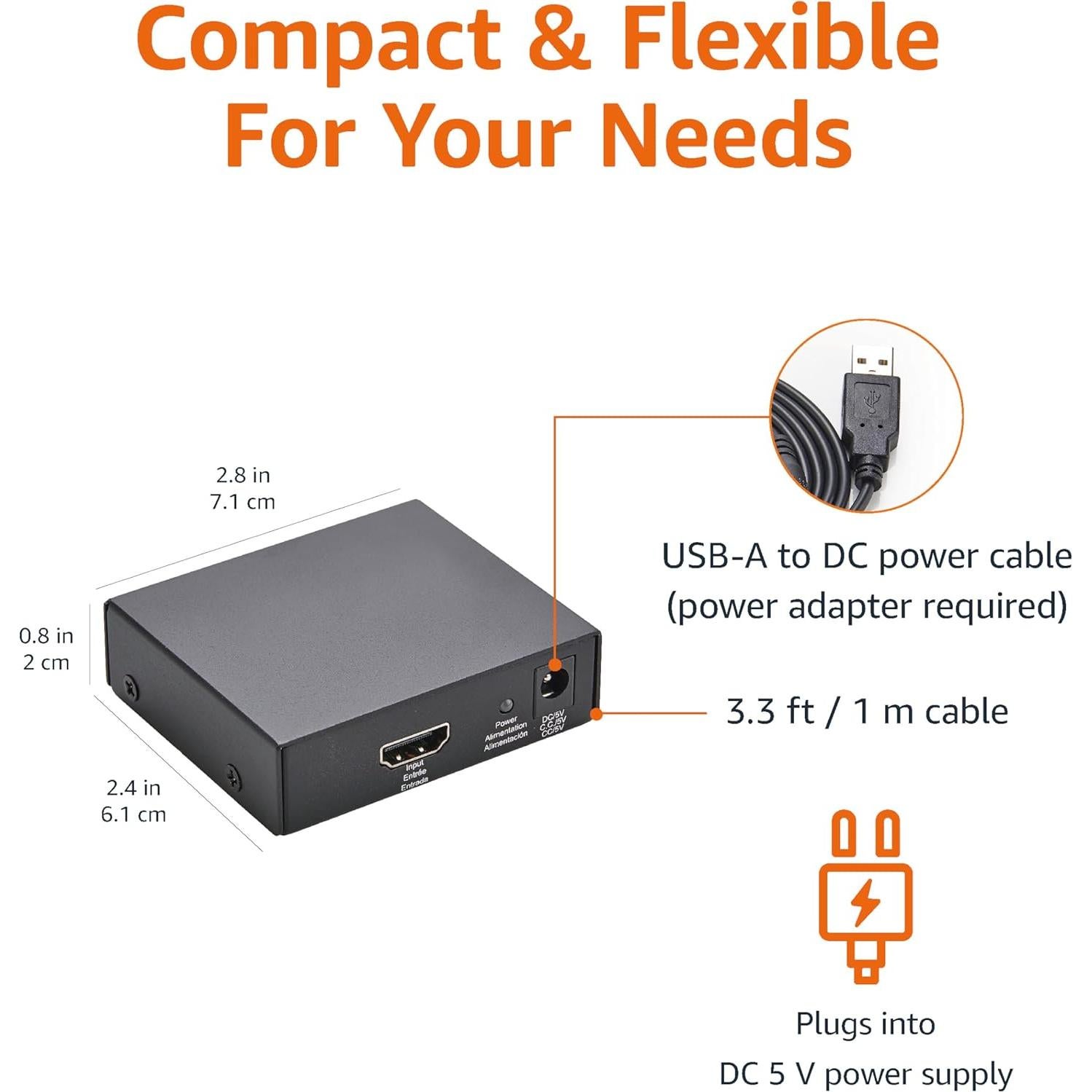 Divisor HDMI Amazon Basics 1 entrada 2 salidas 4K 30Hz