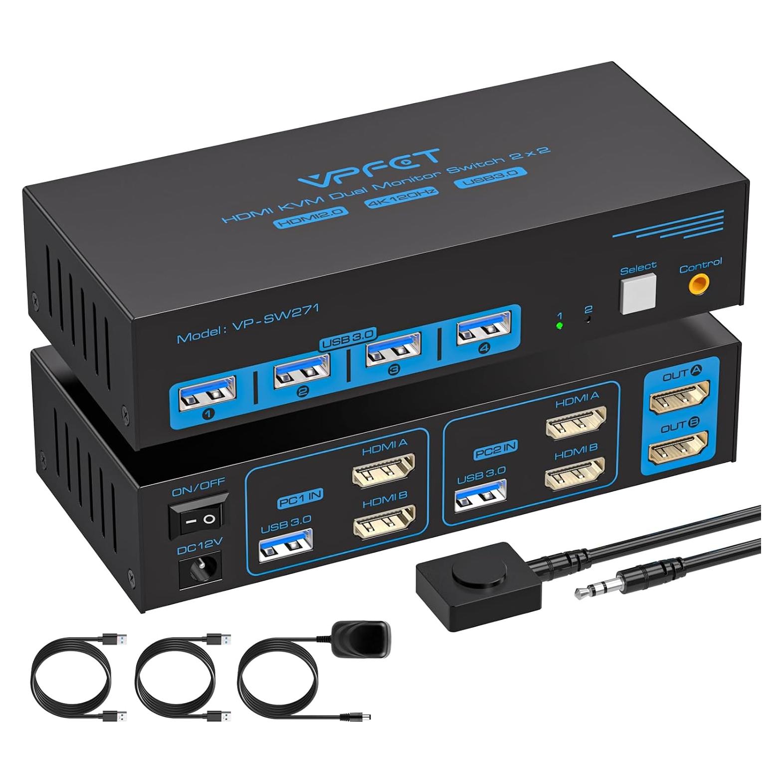 Conmutador KVM HDMI 2 PC 2 Monitores 4K 120Hz AILVLVNG