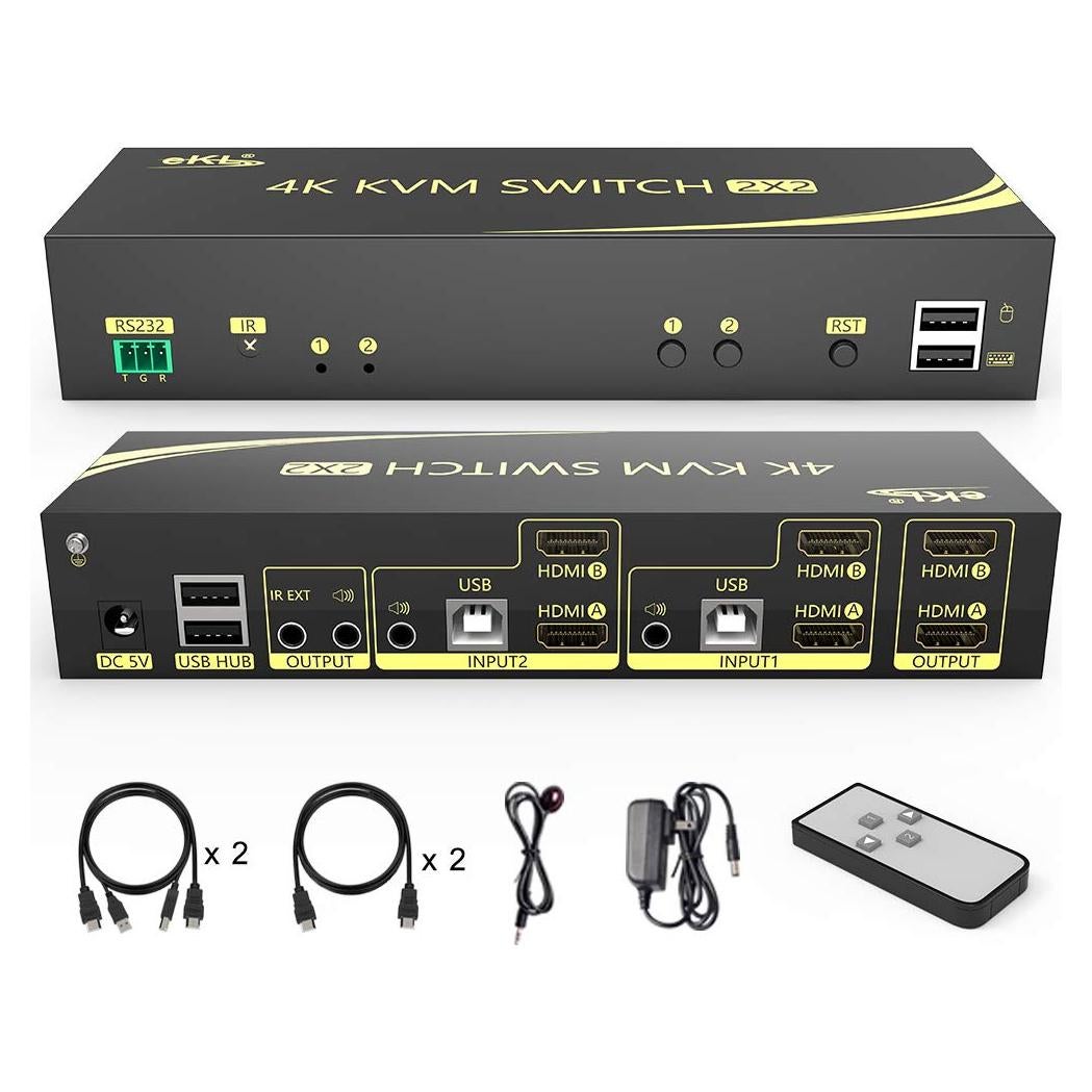 Interruptor KVM HDMI 2x2 4K 60Hz con Hub USB e Audio eKL