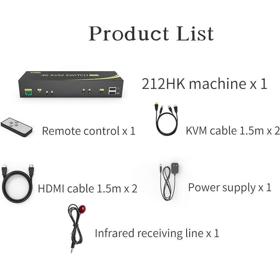 Interruptor KVM HDMI 2x2 4K 60Hz con Hub USB e Audio eKL