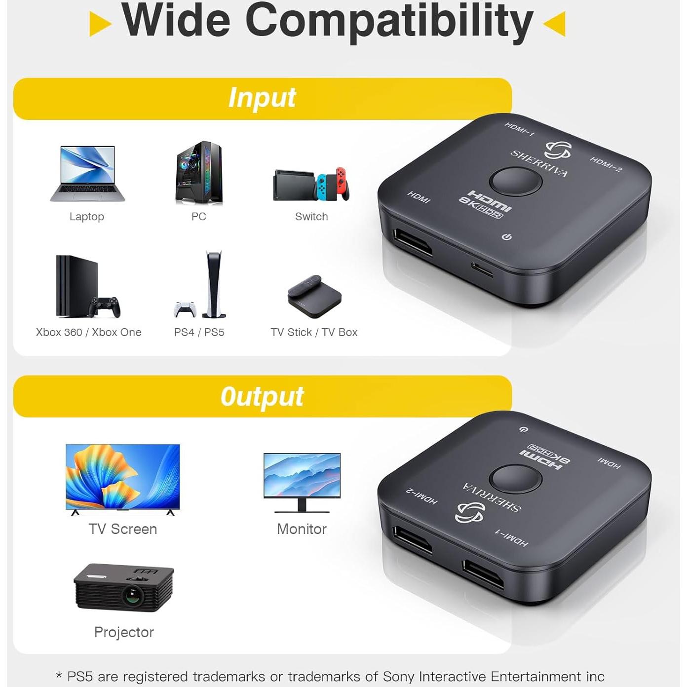 Conmutador HDMI 8K Bidireccional SHERRIVA UHD-2180 2 en 1