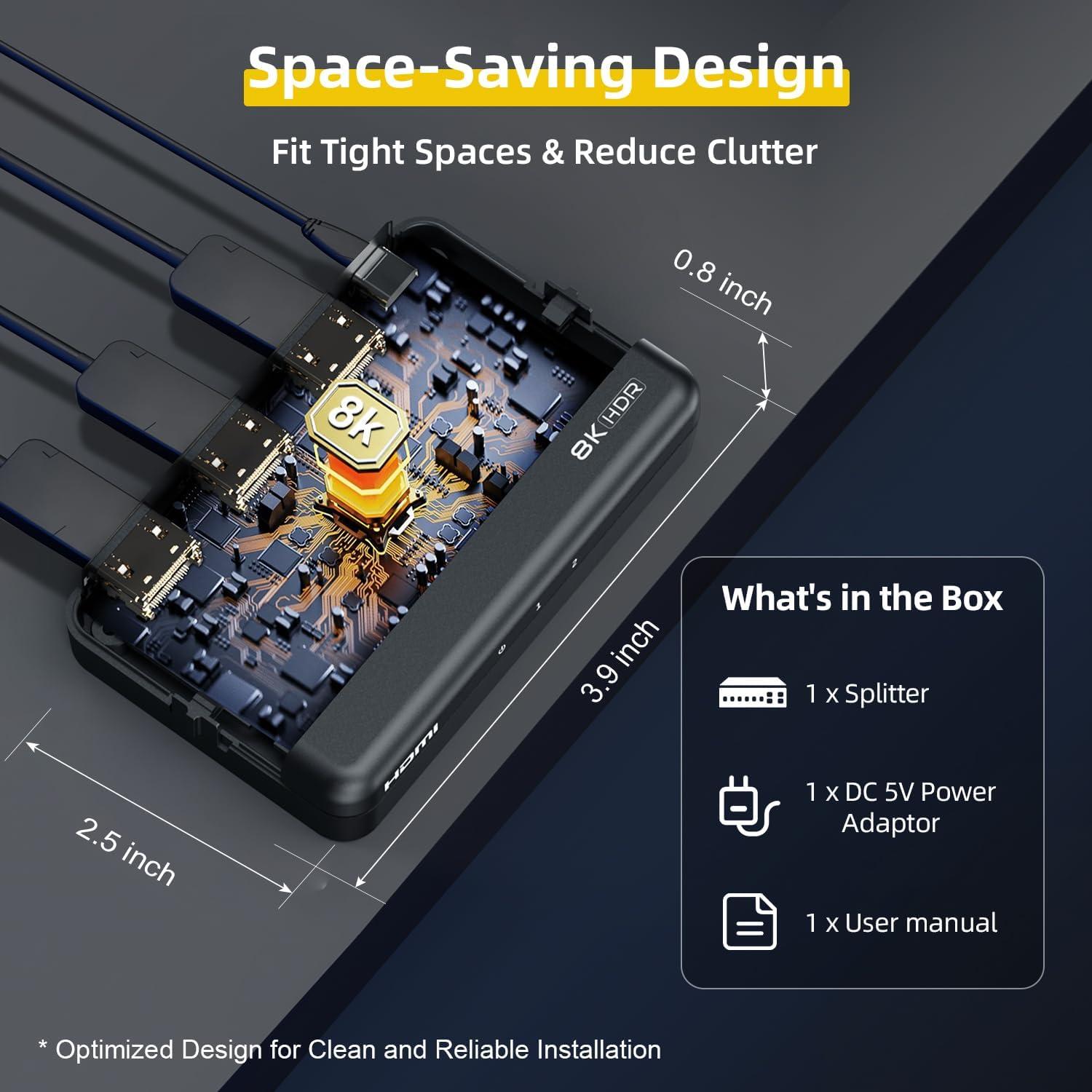Divisor HDMI 8K 1x2 SHERRIVA UHD-1280, 48Gbps, HDCP 2.3