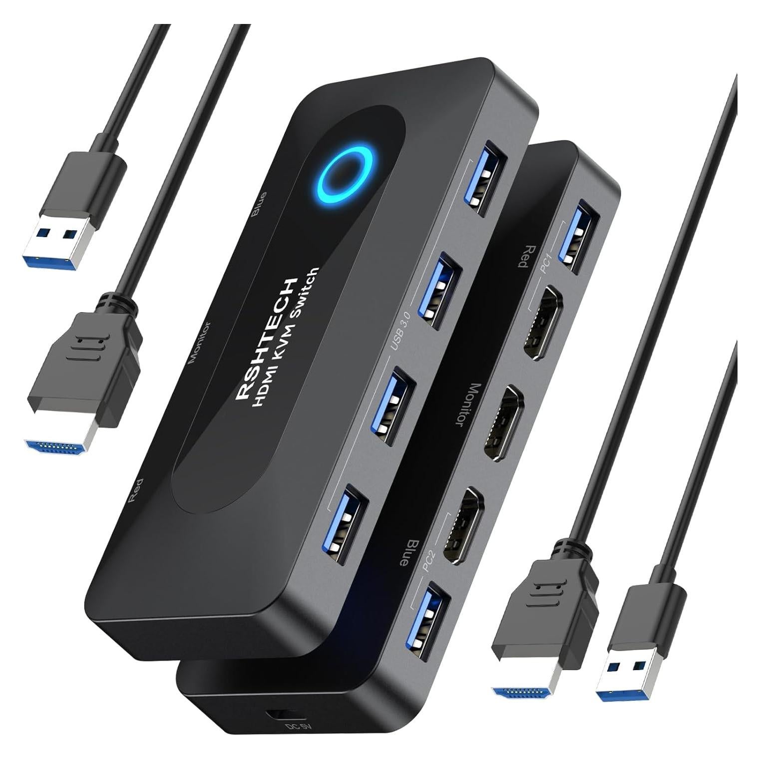 Interruptor KVM USB RSHTECH 4K@60Hz HDMI 2 PCs 4 USB 3.0