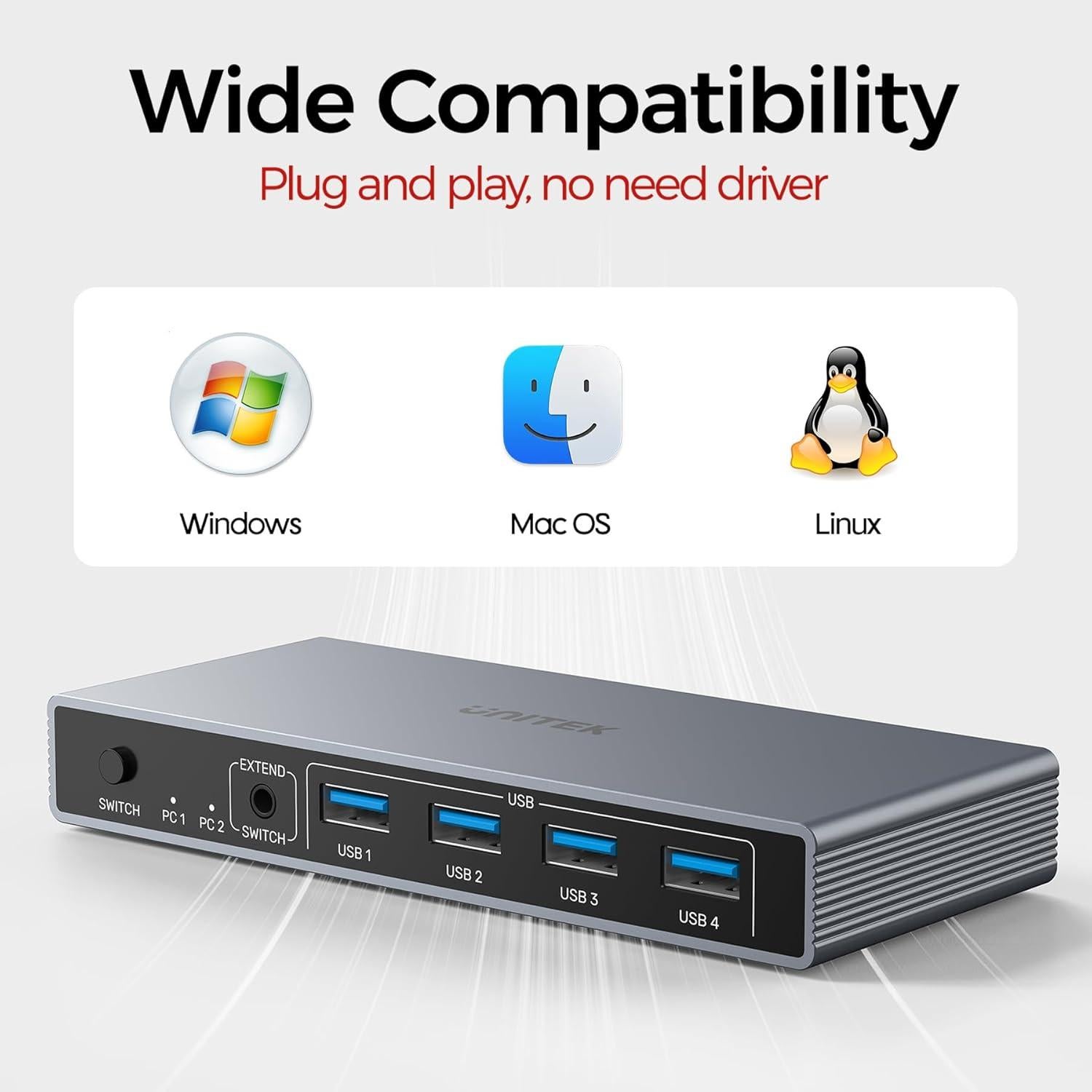 Interruptor KVM HDMI Unitek SJW-KM201B 4K 60Hz 2 PCs 4 USB 3.0