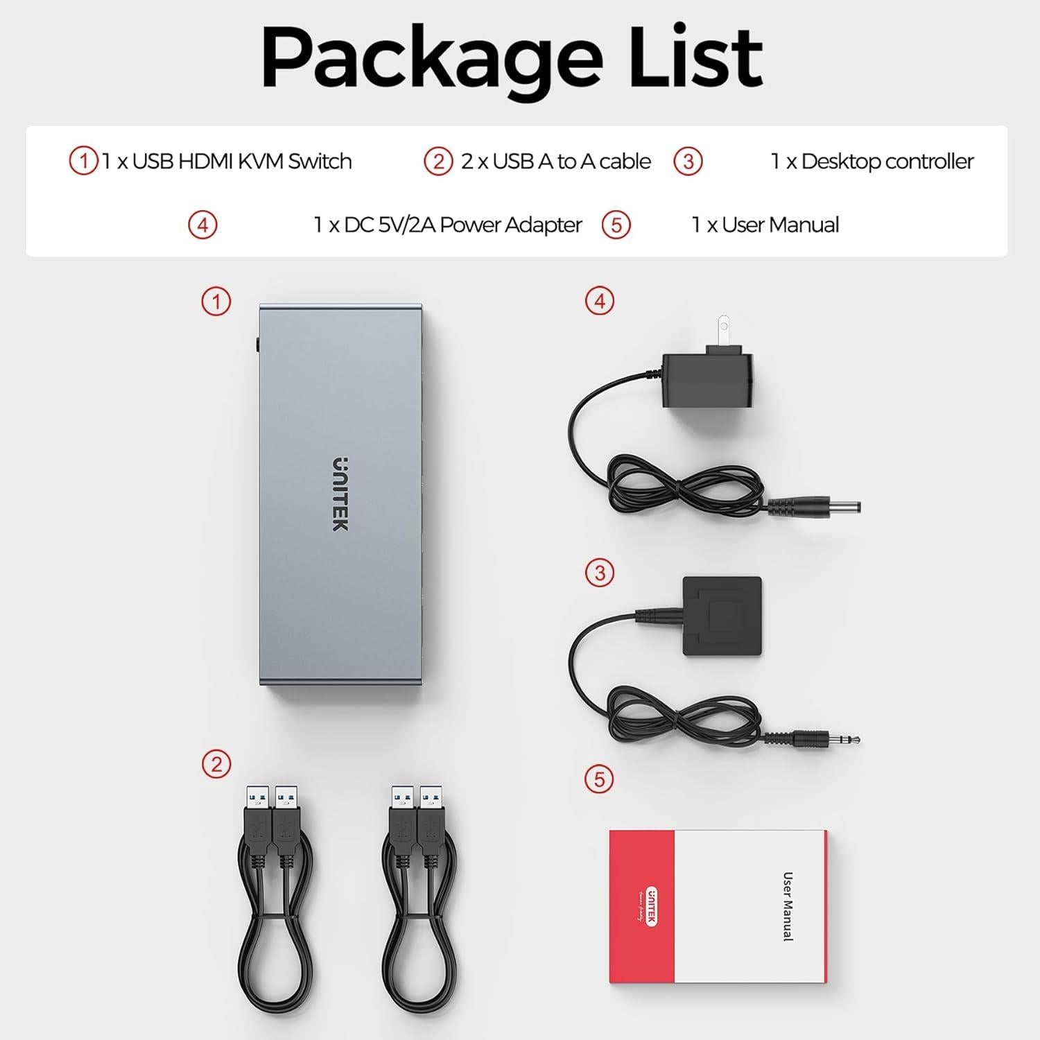 Interruptor KVM HDMI Unitek SJW-KM201B 4K 60Hz 2 PCs 4 USB 3.0