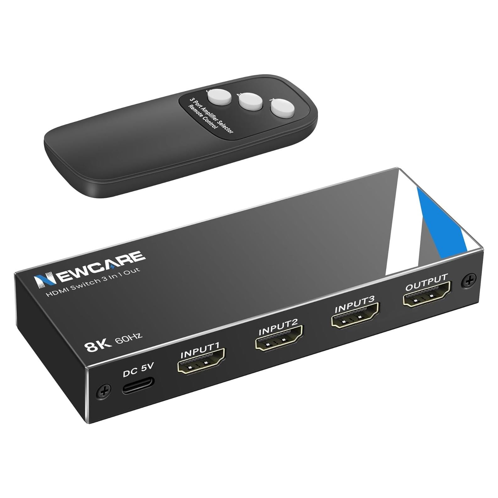 Interruptor HDMI 8K@60Hz NEWCARE 3 en 1 con Control Remoto