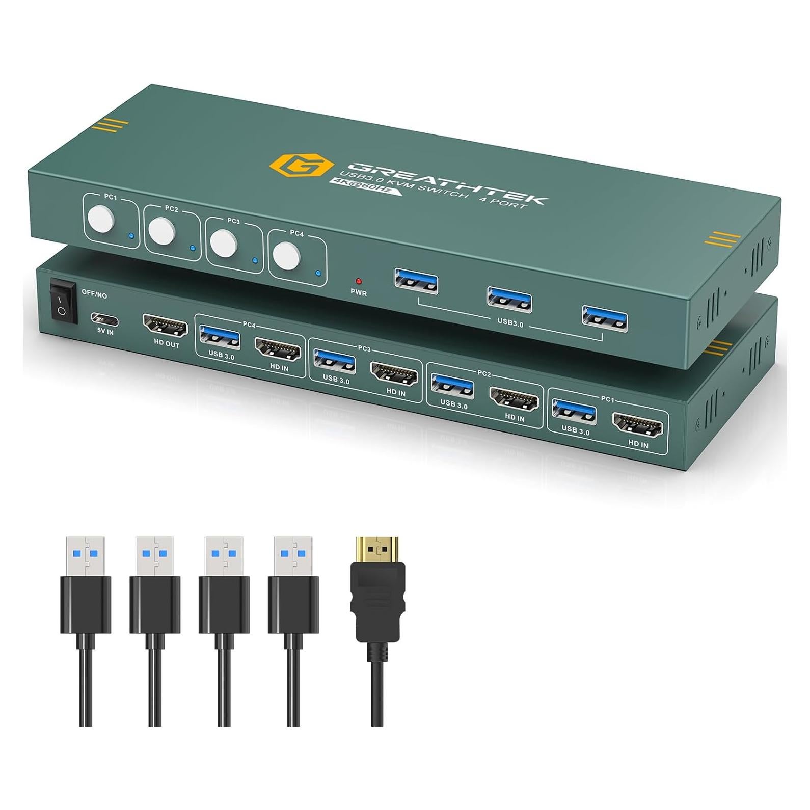 Interruptor KVM HDMI 4 Puertos GREATHTEK 4K@60Hz USB 3.0