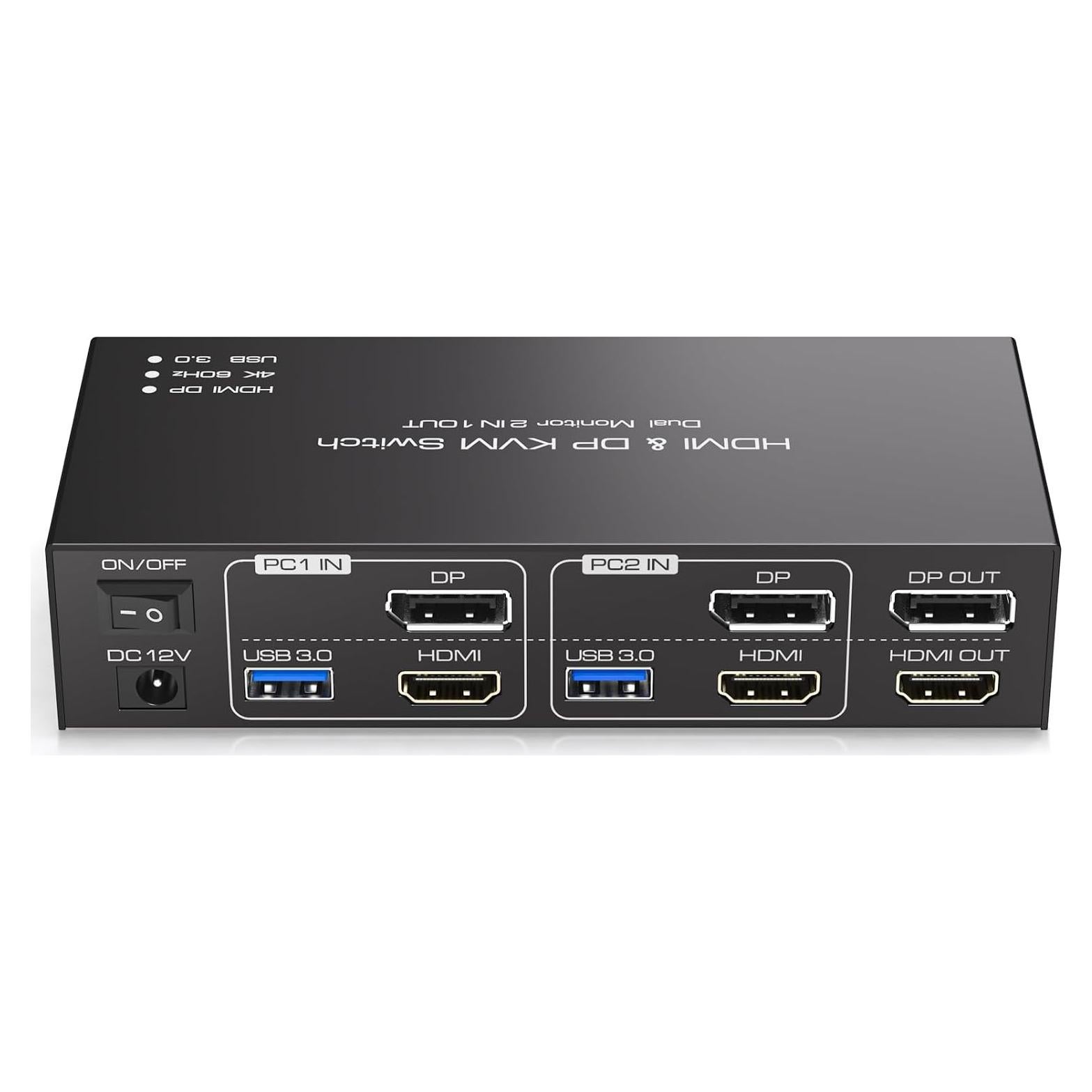 Interruptor KVM HDMI+DisplayPort 2 Monitores TJCXELE 4K 60Hz