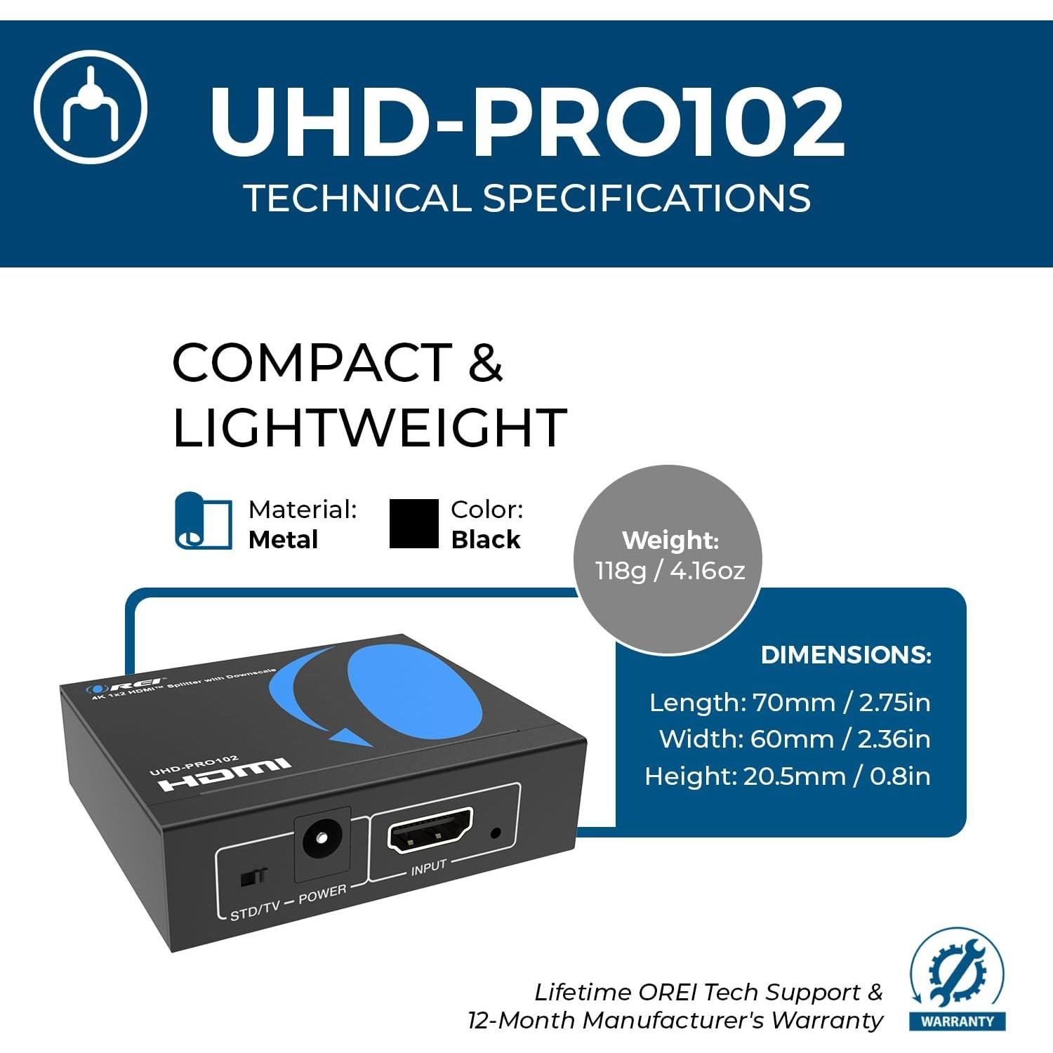 Divisor HDMI 1x2 OREI UHD-PRO102 4K 60Hz Soporte 3D