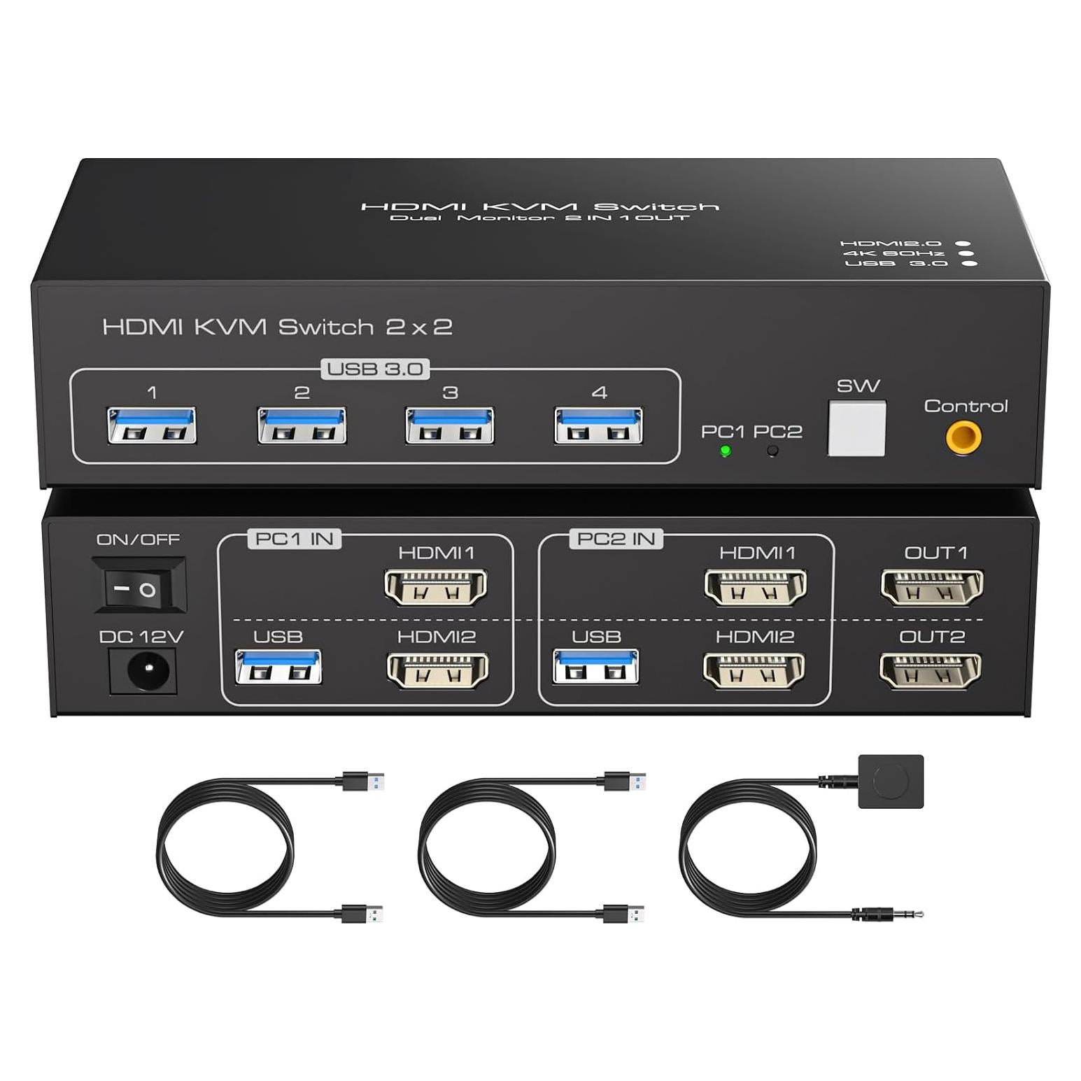 Interruptor KVM HDMI 2 Monitores 2 Computadoras 4K FQuanmap