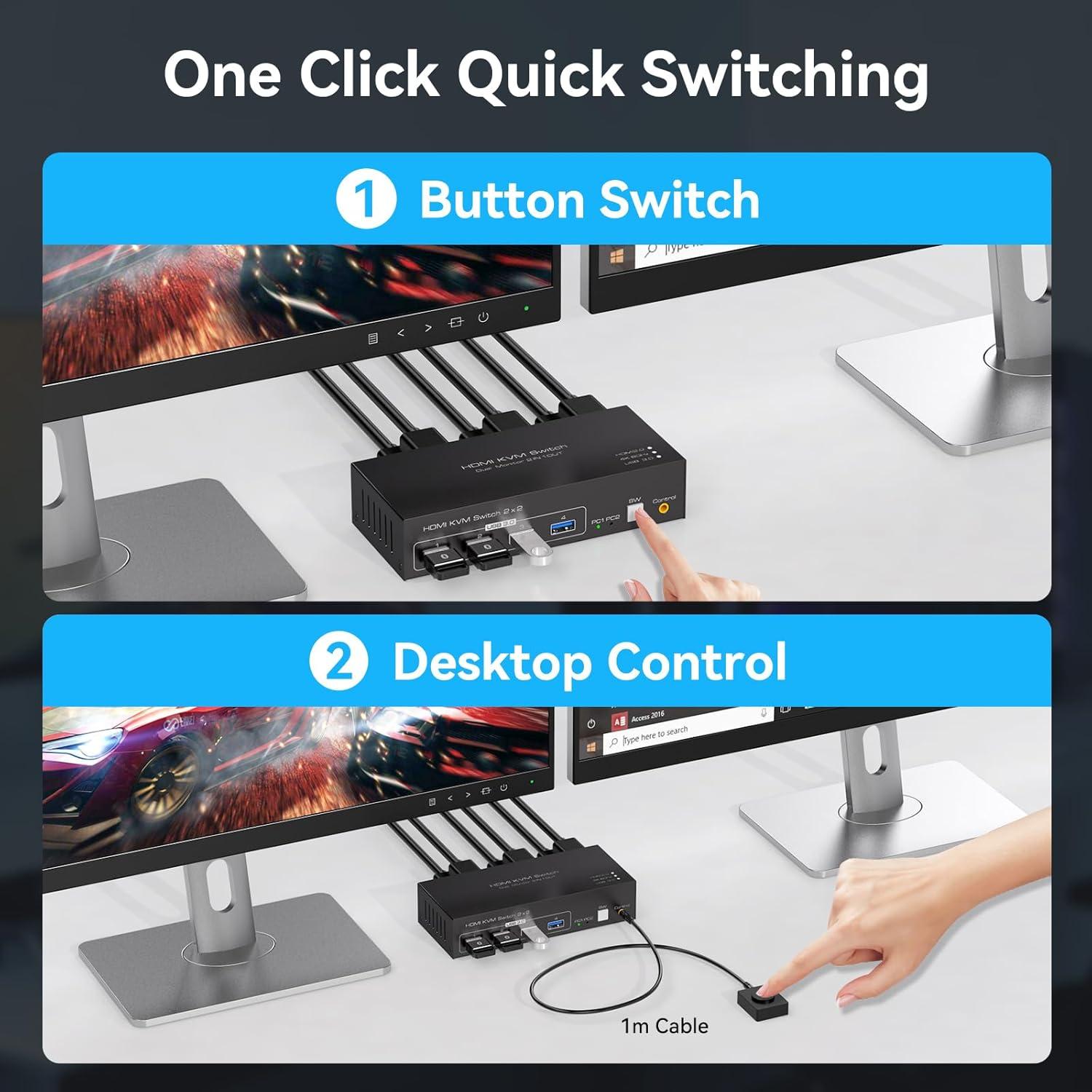 Interruptor KVM HDMI 2 Monitores 2 Computadoras 4K FQuanmap
