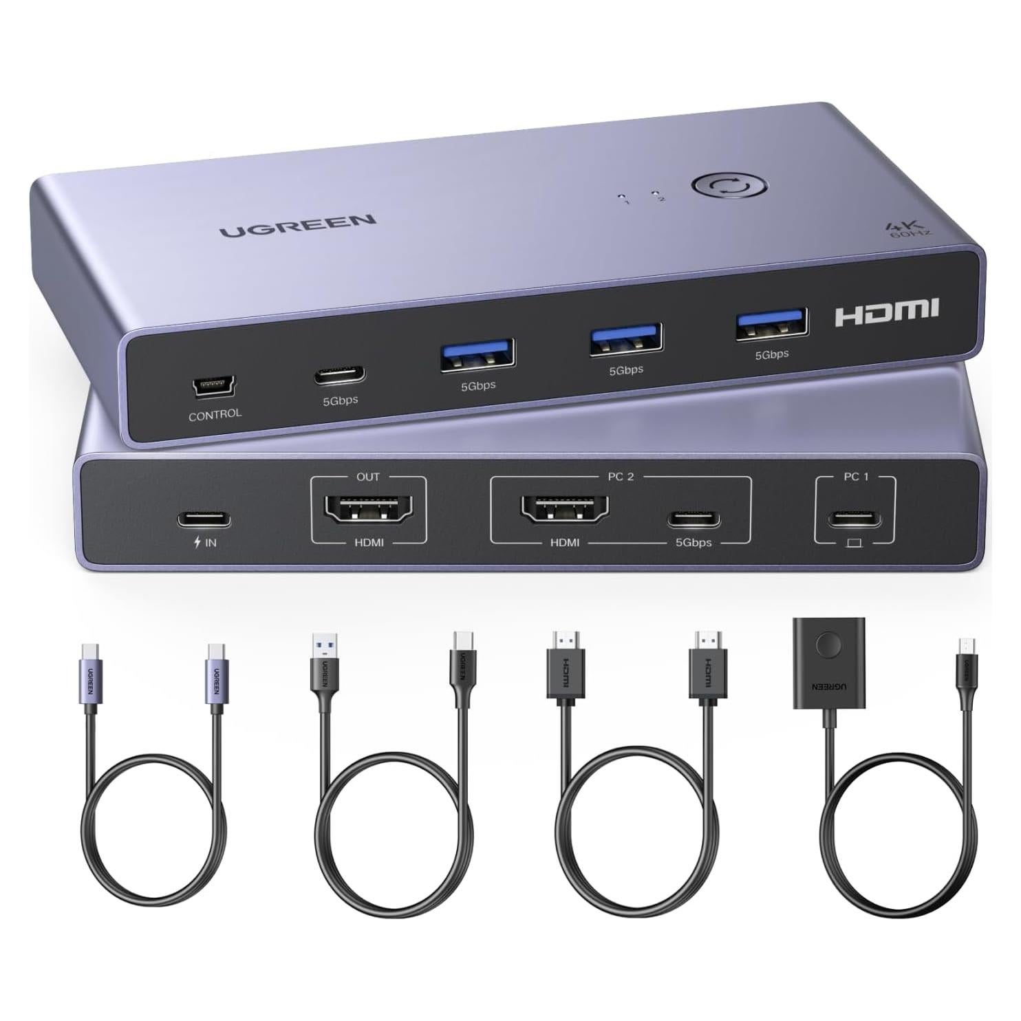 Interruptor KVM UGREEN USB-C HDMI 4K 60Hz 2 Computadoras