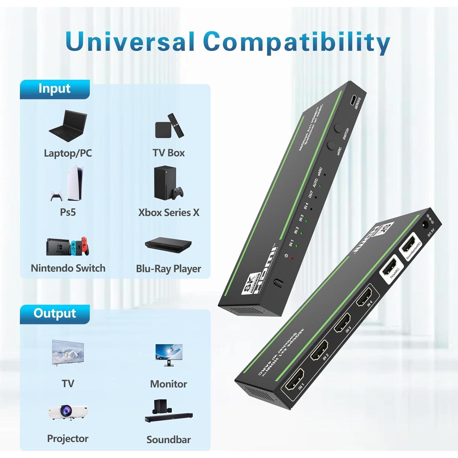 Conmutador HDMI 2.1 8K 4 en 1 iArkPower con eARC